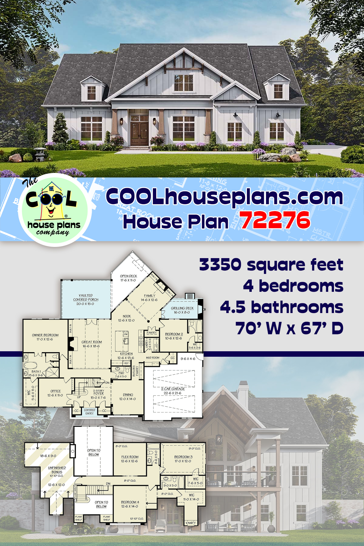 Country, Craftsman, New American, Traditional House Plan 72276 with 4 Beds, 5 Baths, 2 Car Garage