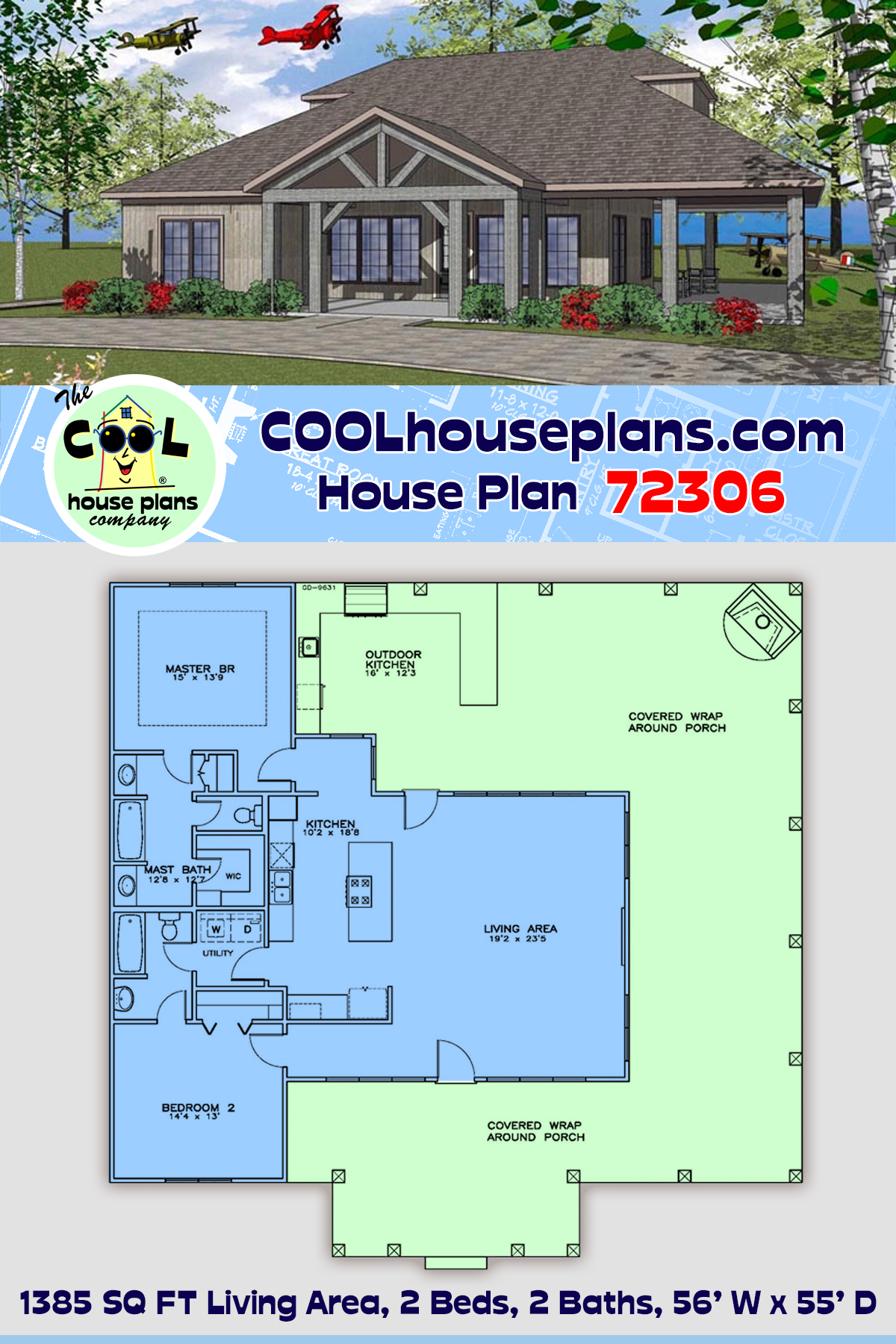 Coastal, Southern House Plan 72306 with 2 Beds, 2 Baths
