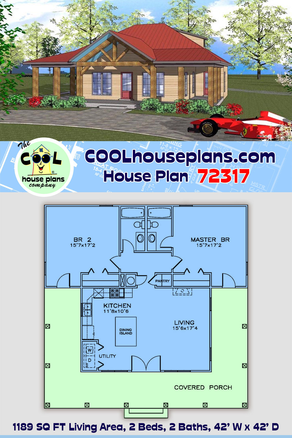 Cottage, Florida, Southern House Plan 72317 with 2 Beds, 2 Baths