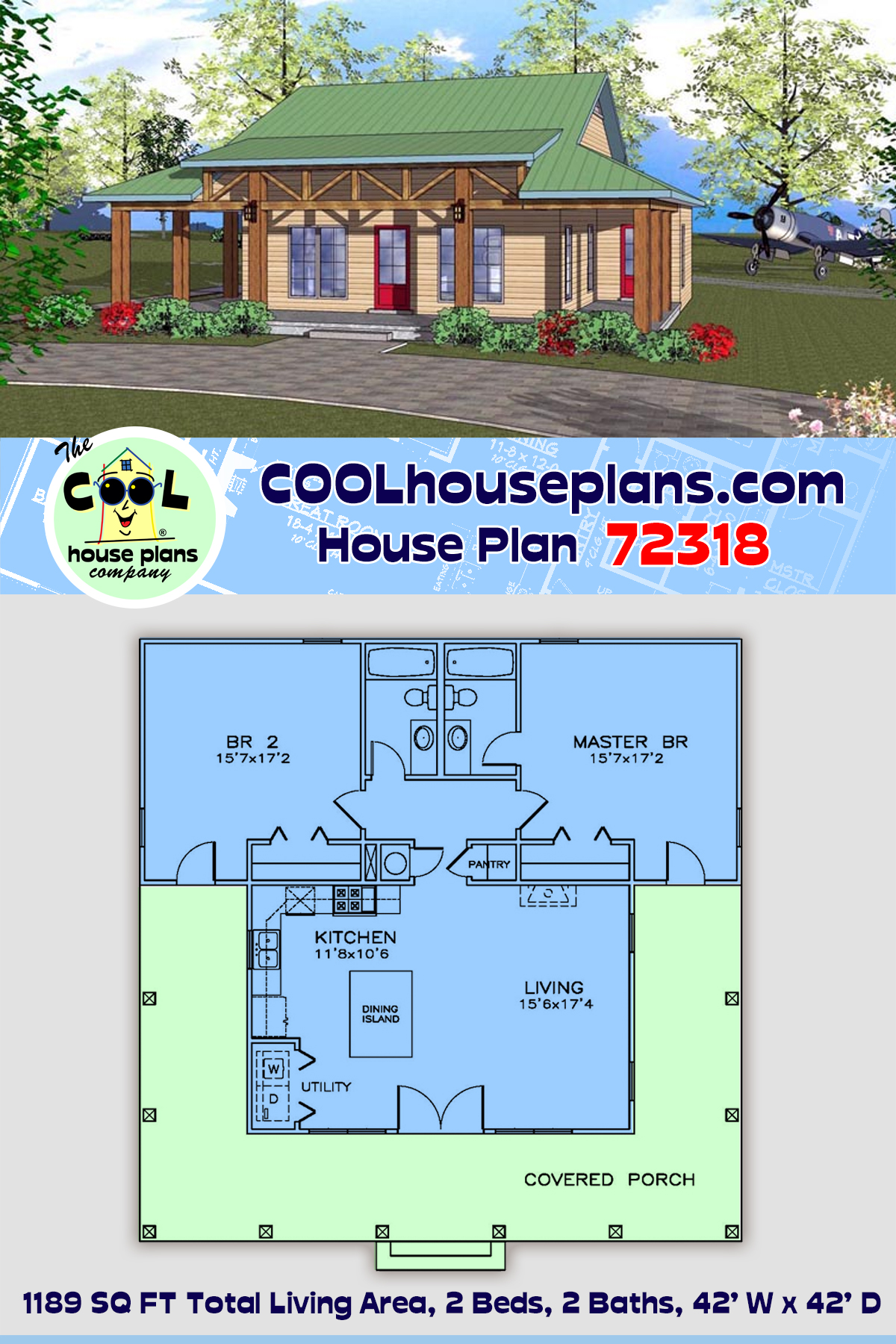 Cottage, Florida, Southern House Plan 72318 with 2 Beds, 2 Baths