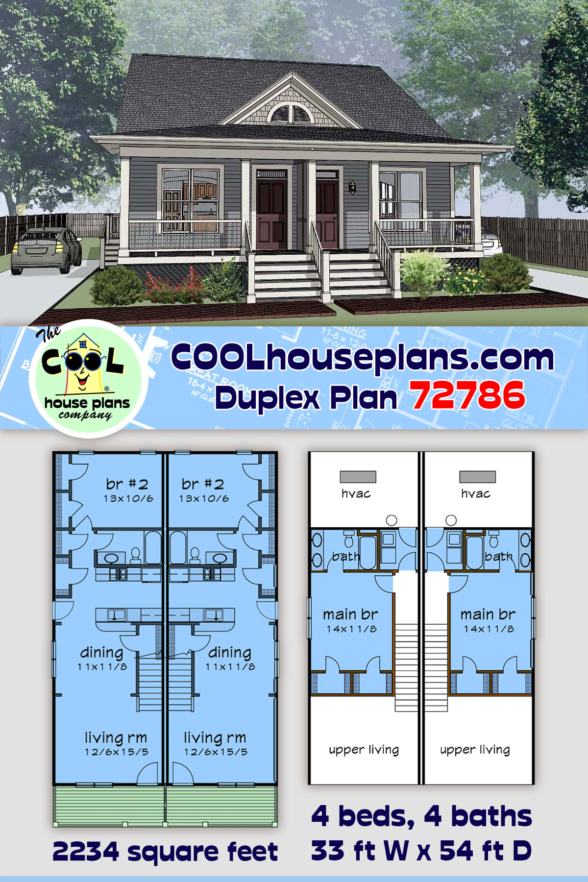 Multi-Family Plan 72786 with 4 Beds, 4 Baths