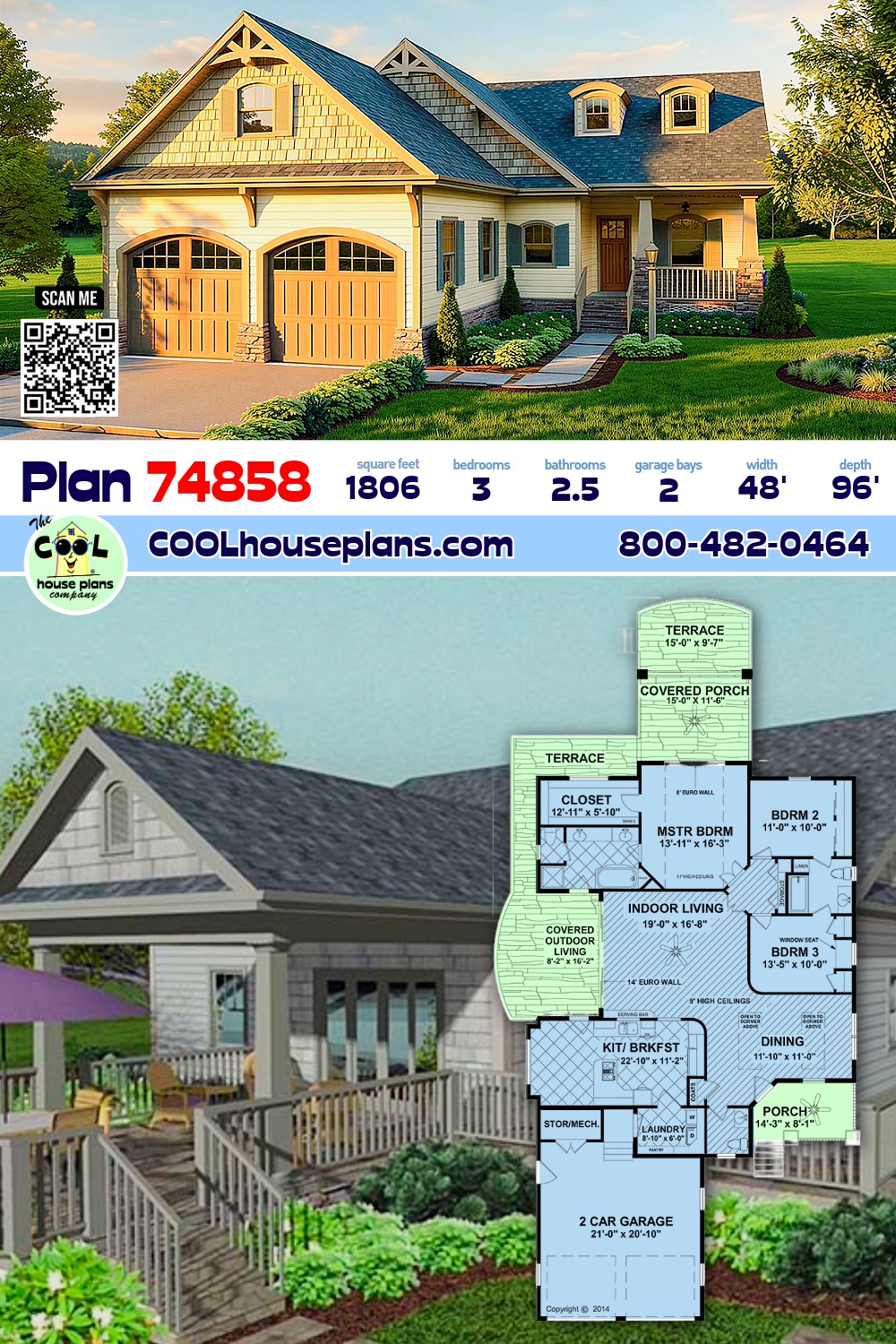 Cottage, Country, Craftsman, European, Traditional House Plan 74858 with 3 Beds, 3 Baths, 2 Car Garage