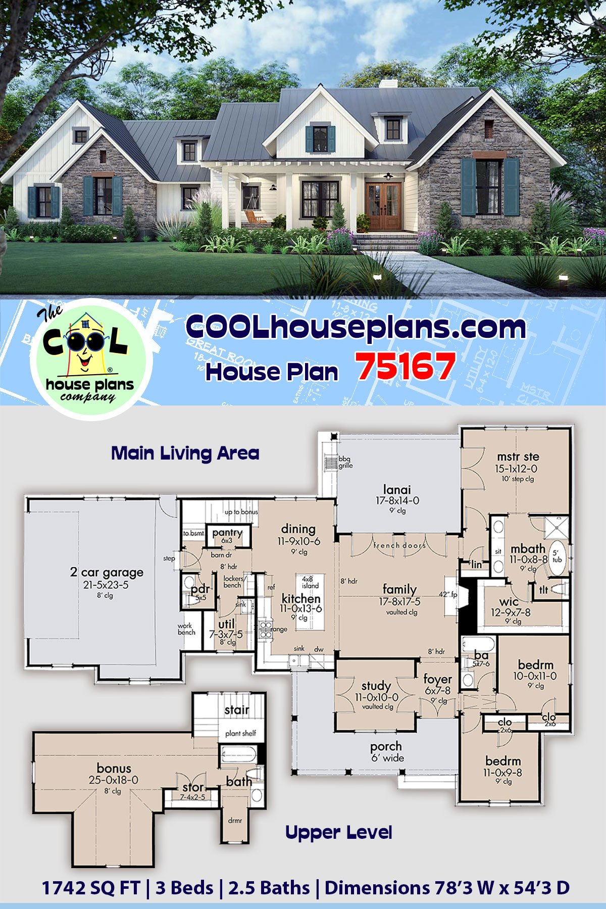 女の子向けプレゼント集結 House 2 Bed, 3 Ft, Sq 1742 with Style Southern - 75167 Plan 邦楽