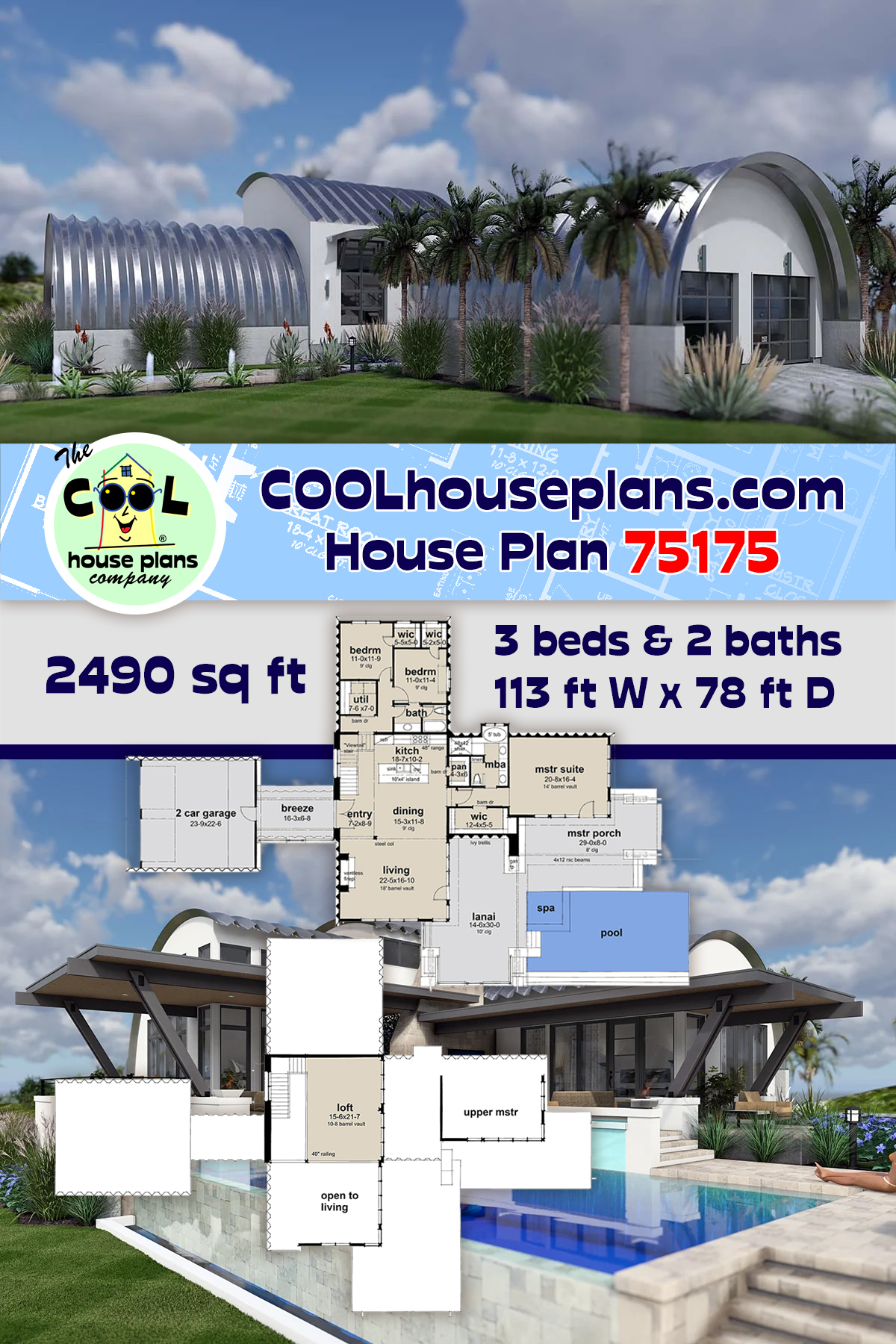 Barndominium House Plan 75175 with 3 Beds, 2 Baths, 2 Car Garage