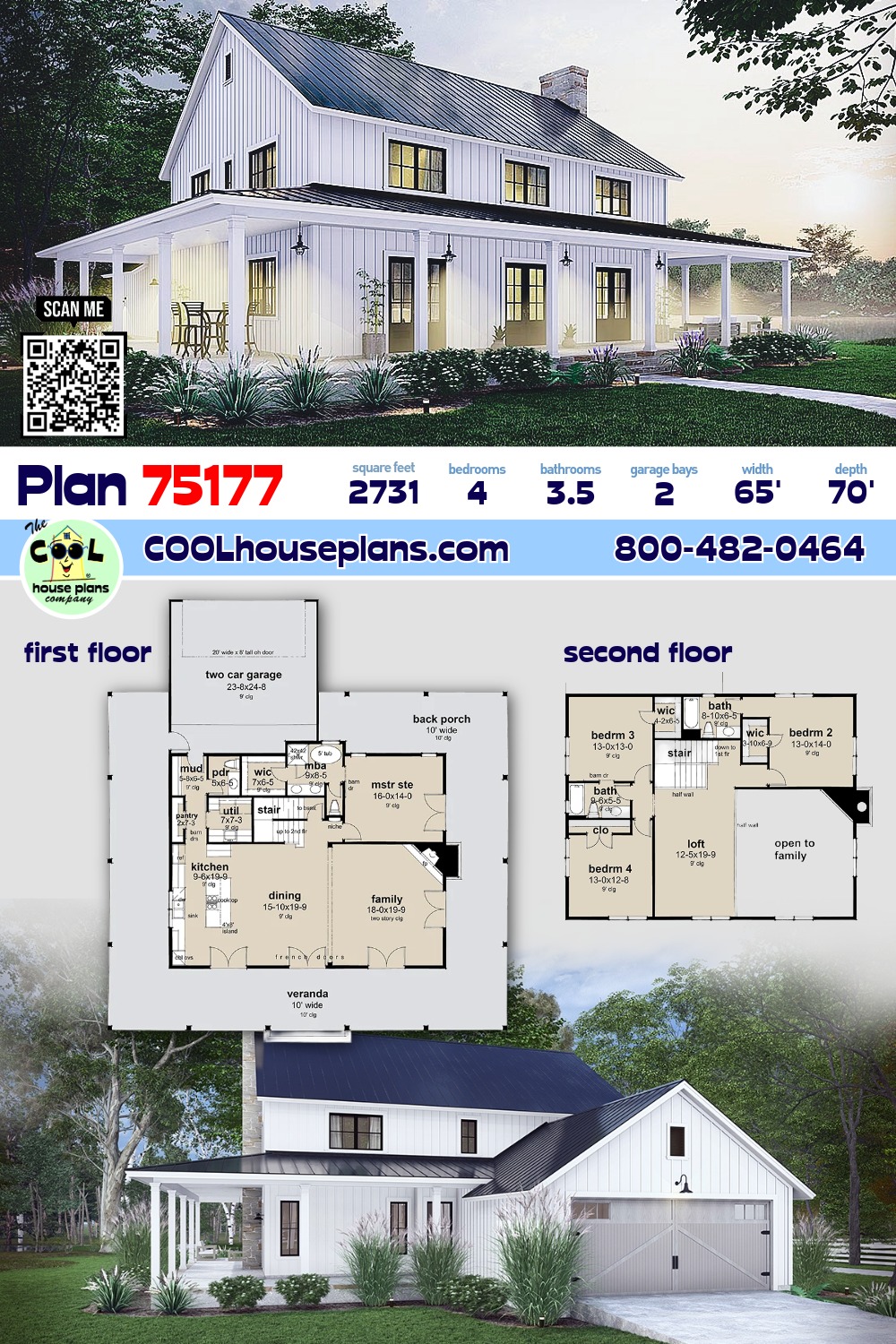Country, Farmhouse, Southern House Plan 75177 with 4 Beds, 4 Baths, 2 Car Garage