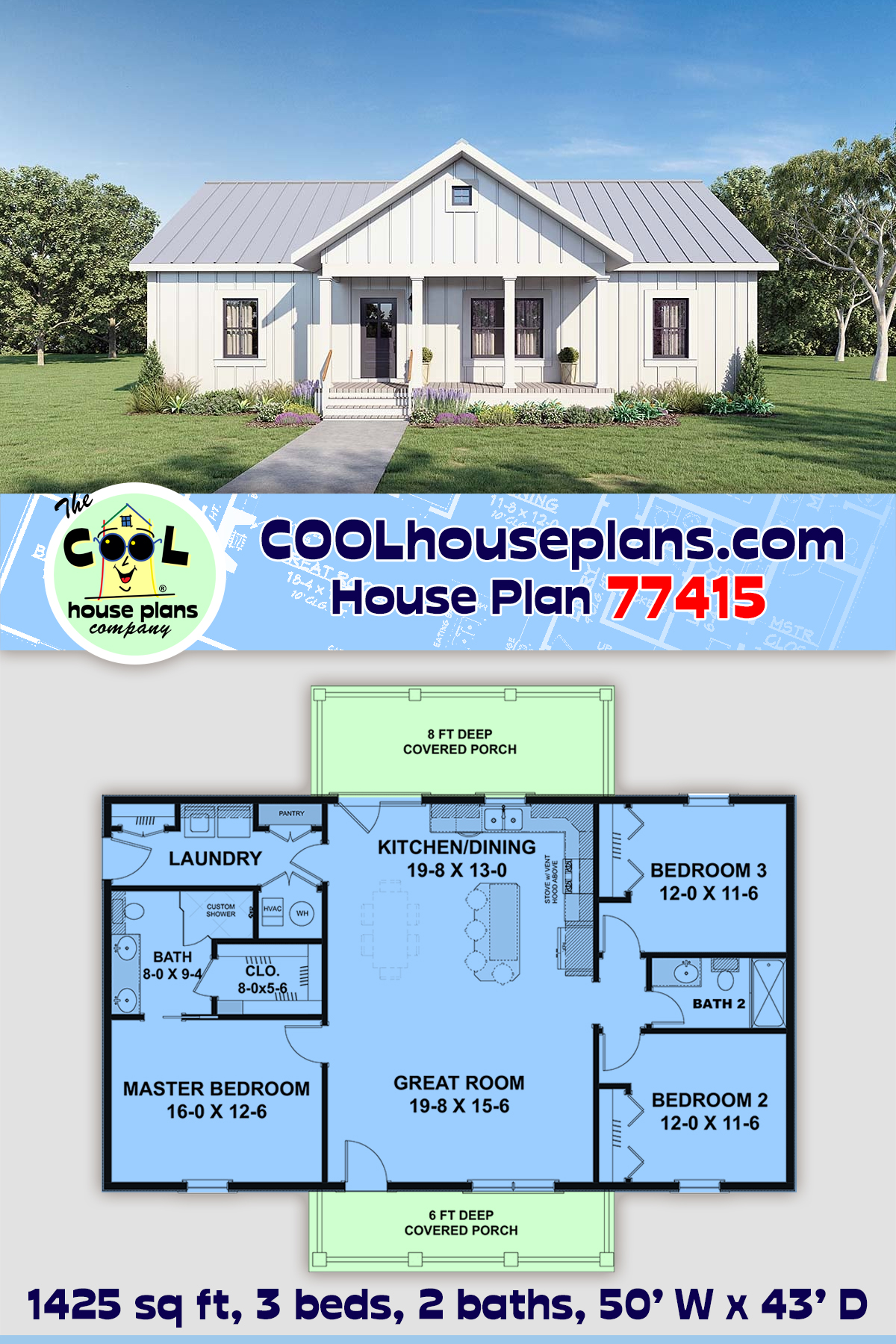 Cottage, Country House Plan 77415 with 3 Beds, 2 Baths