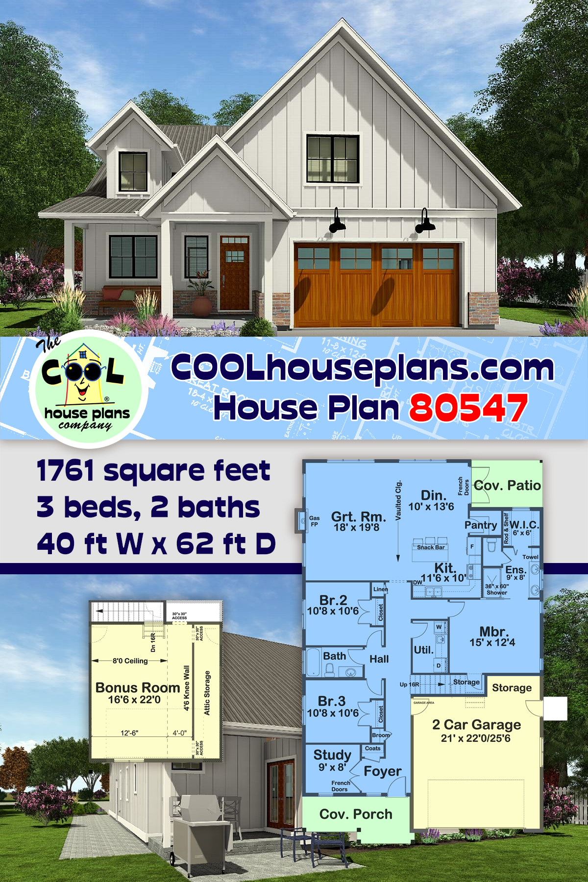Contemporary, Country, Farmhouse, Ranch, Traditional House Plan 80547 with 3 Beds, 2 Baths, 2 Car Garage