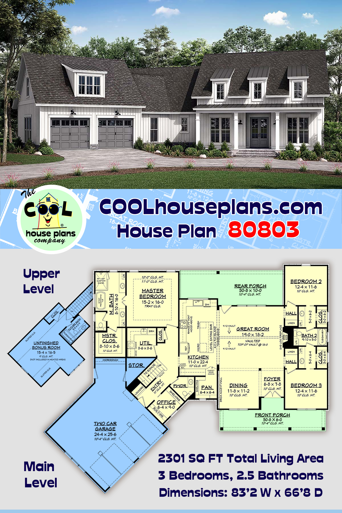 Country, Farmhouse, Traditional House Plan 80803 with 3 Beds, 3 Baths, 2 Car Garage