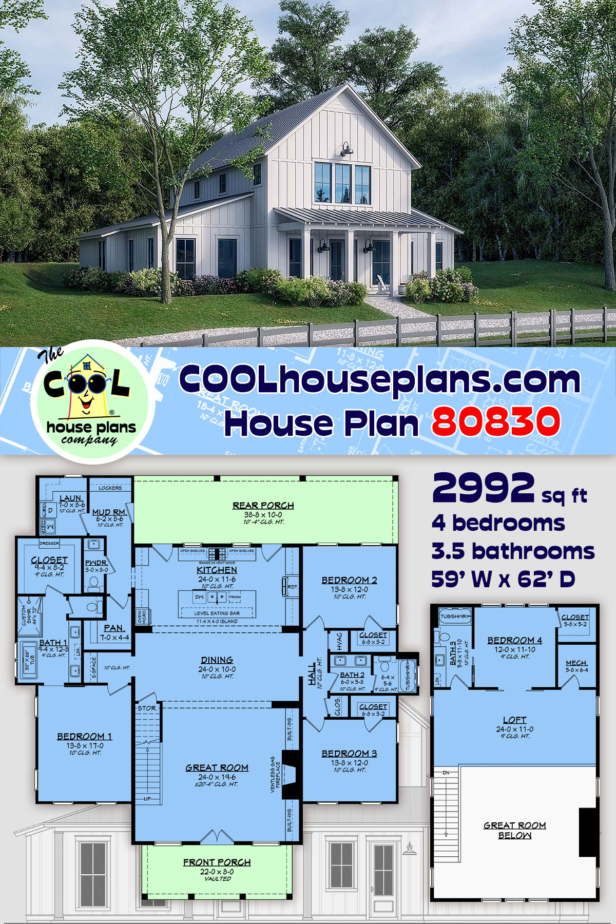 Barndominium, Country, Farmhouse, Traditional House Plan 80830 with 4 Beds, 4 Baths