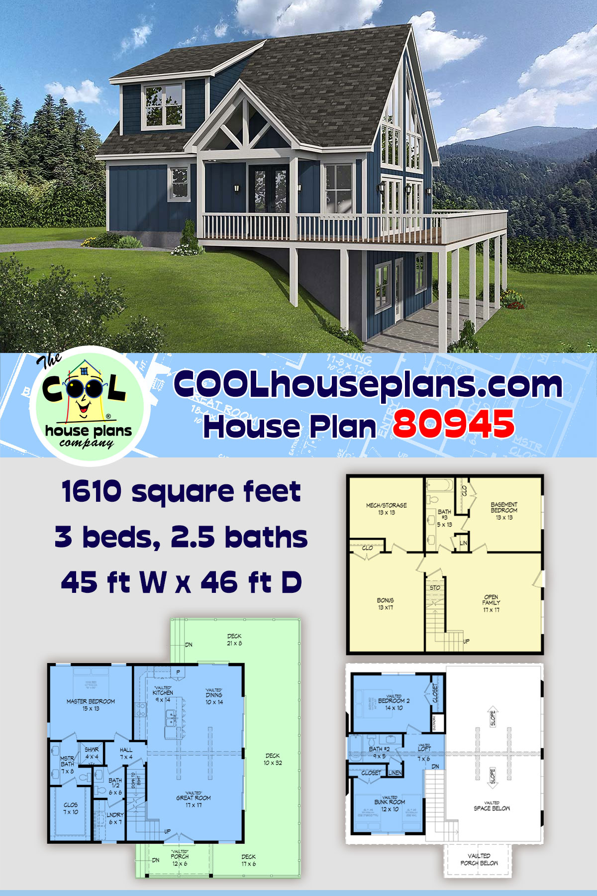 Contemporary, Country House Plan 80945 with 3 Beds, 3 Baths