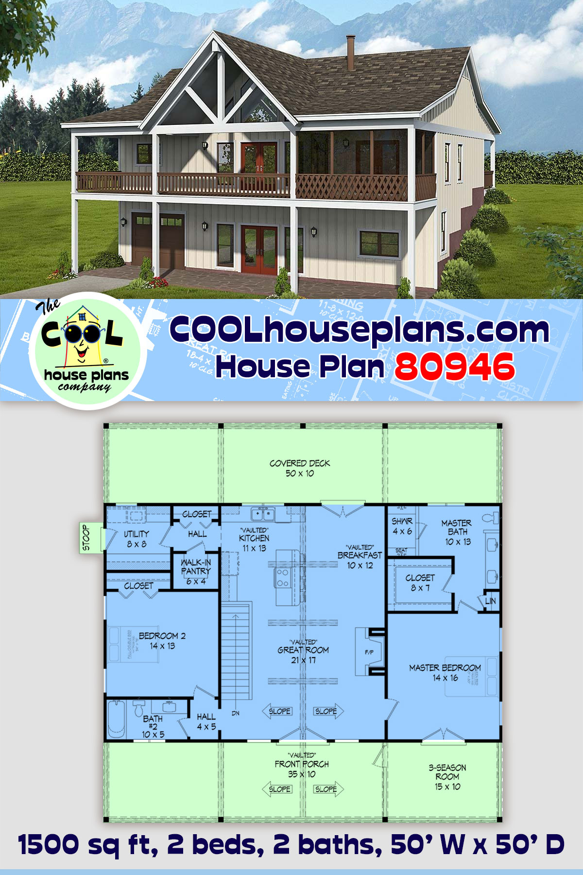 Country, Farmhouse, Ranch, Traditional House Plan 80946 with 2 Beds, 2 Baths, 1 Car Garage