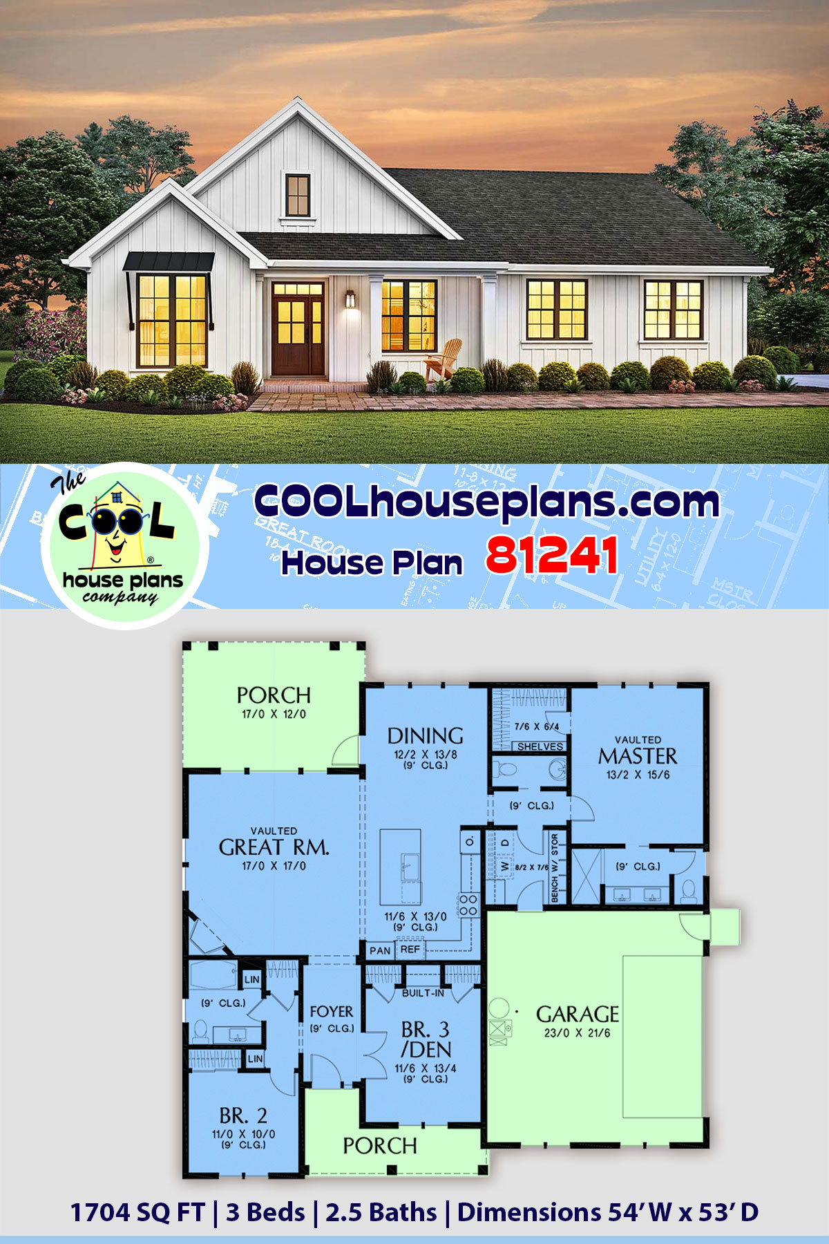 Cottage, Country, Ranch, Traditional House Plan 81241 with 3 Beds, 3 Baths, 2 Car Garage