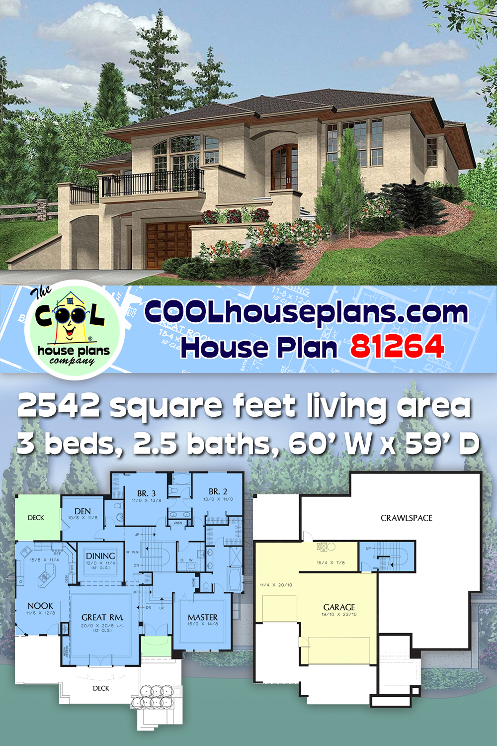 Coastal, Contemporary, Prairie House Plan 81264 with 3 Beds, 3 Baths, 2 Car Garage