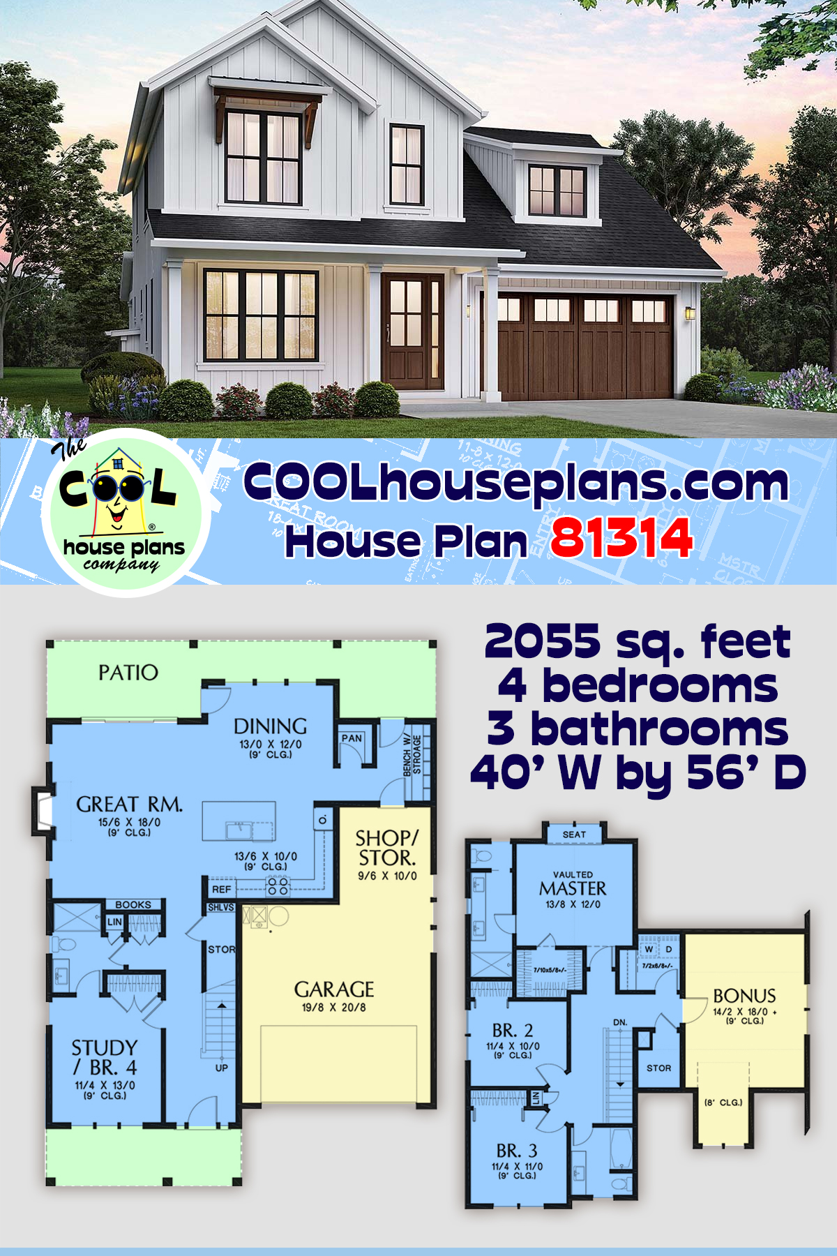 Craftsman, Farmhouse House Plan 81314 with 4 Beds, 3 Baths, 2 Car Garage