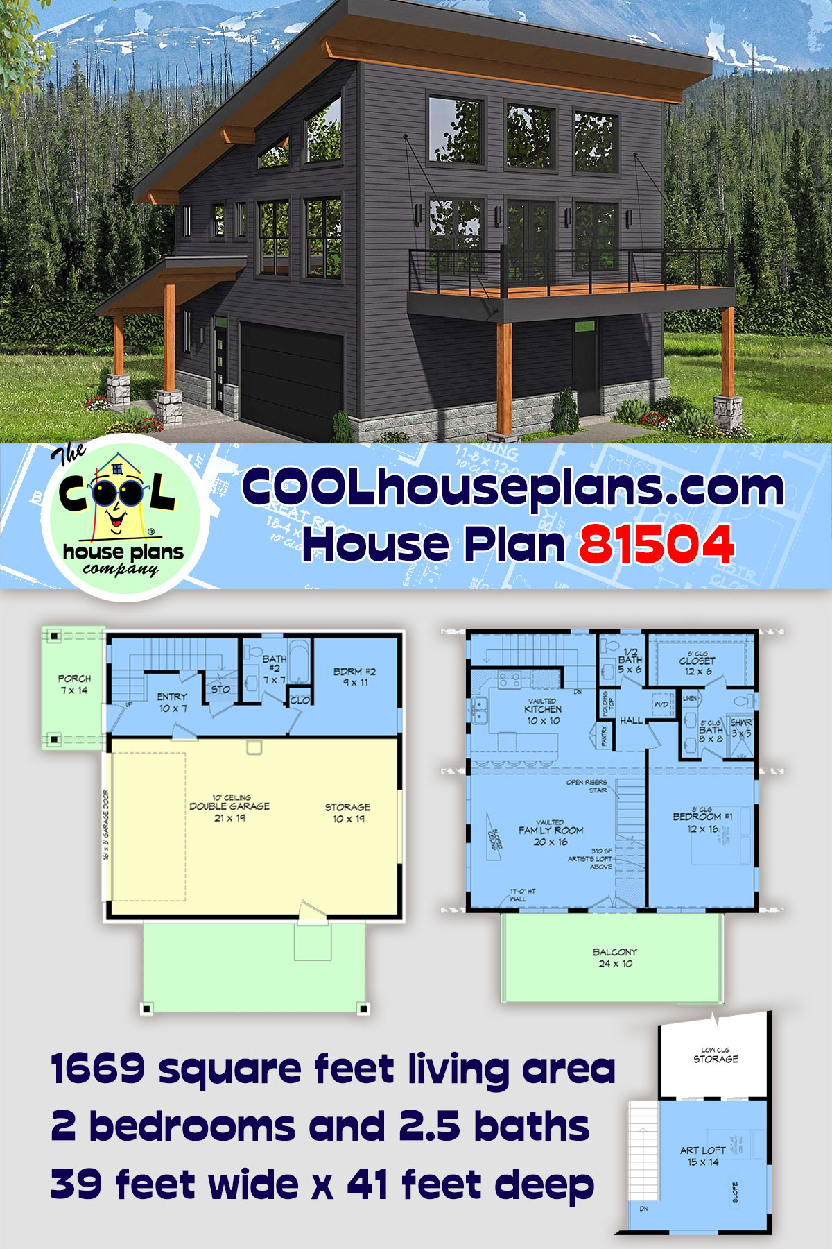 Coastal, Contemporary, Modern Garage-Living Plan 81504 with 2 Beds, 3 Baths, 2 Car Garage