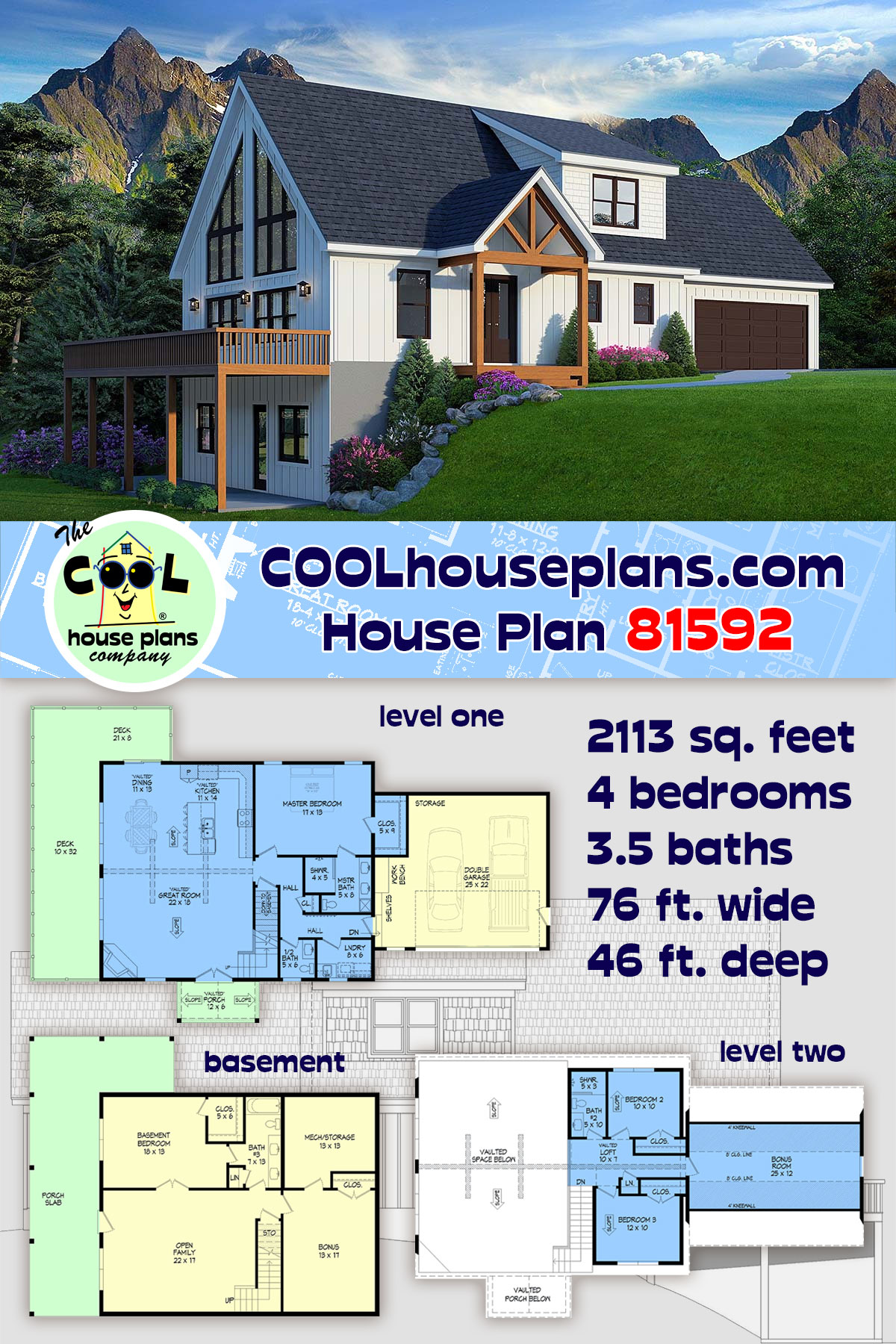 Contemporary House Plan 81592 with 4 Beds, 4 Baths, 2 Car Garage