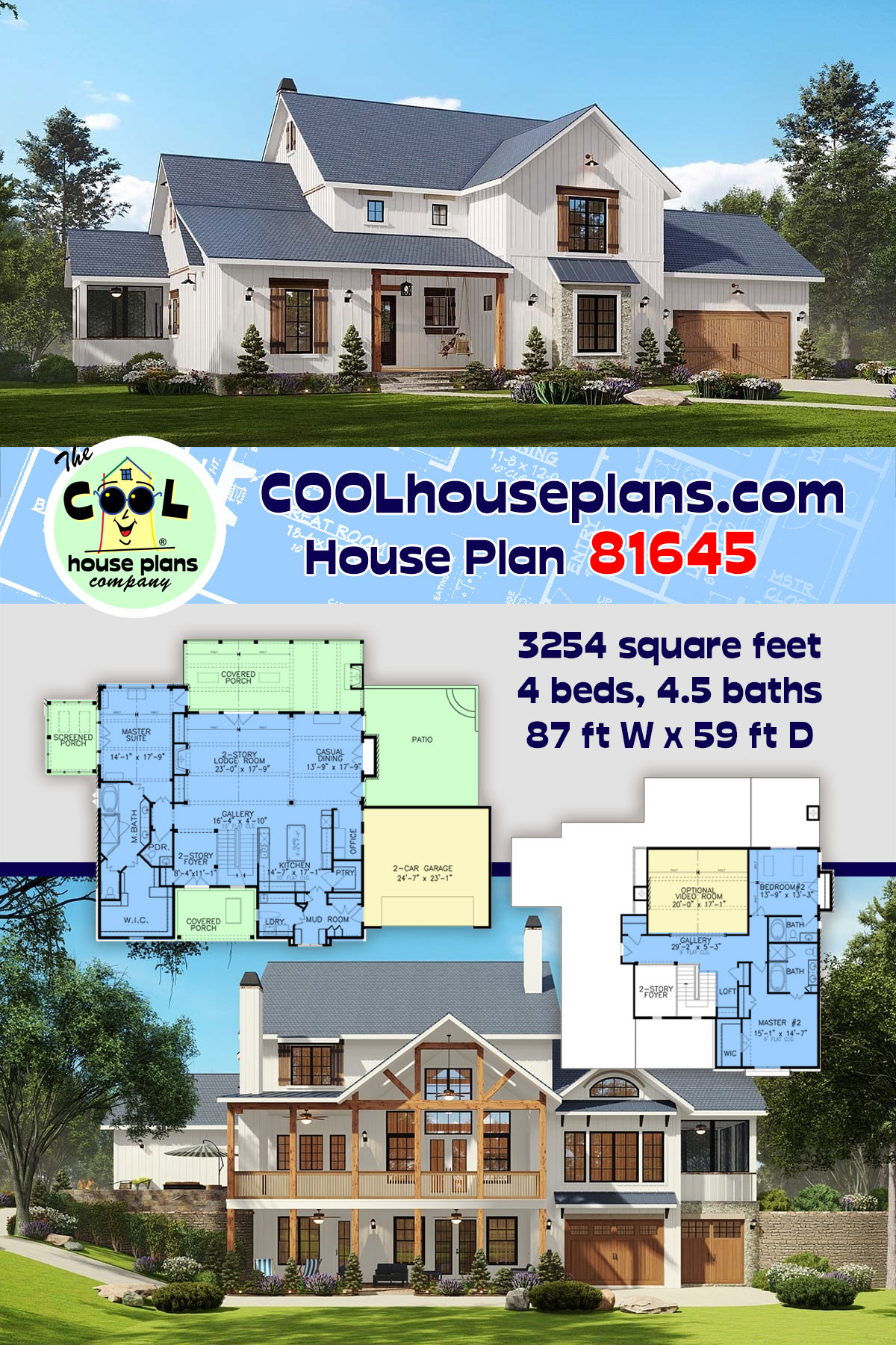 Country, Farmhouse, New American, Traditional House Plan 81645 with 4 Beds, 5 Baths, 2 Car Garage