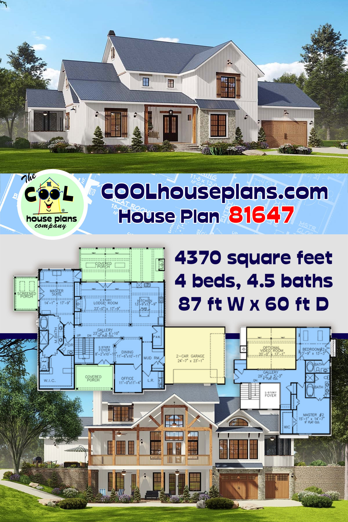 Farmhouse, New American, Traditional House Plan 81647 with 4 Beds, 5 Baths, 2 Car Garage