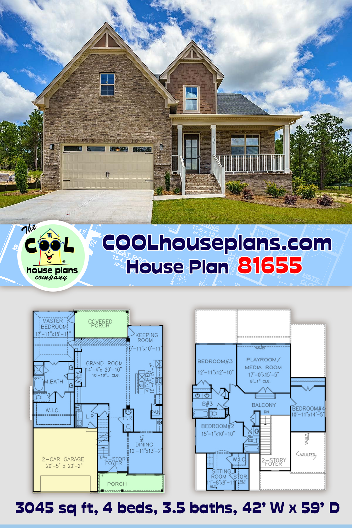 Traditional House Plan 81655 with 4 Beds, 4 Baths, 2 Car Garage