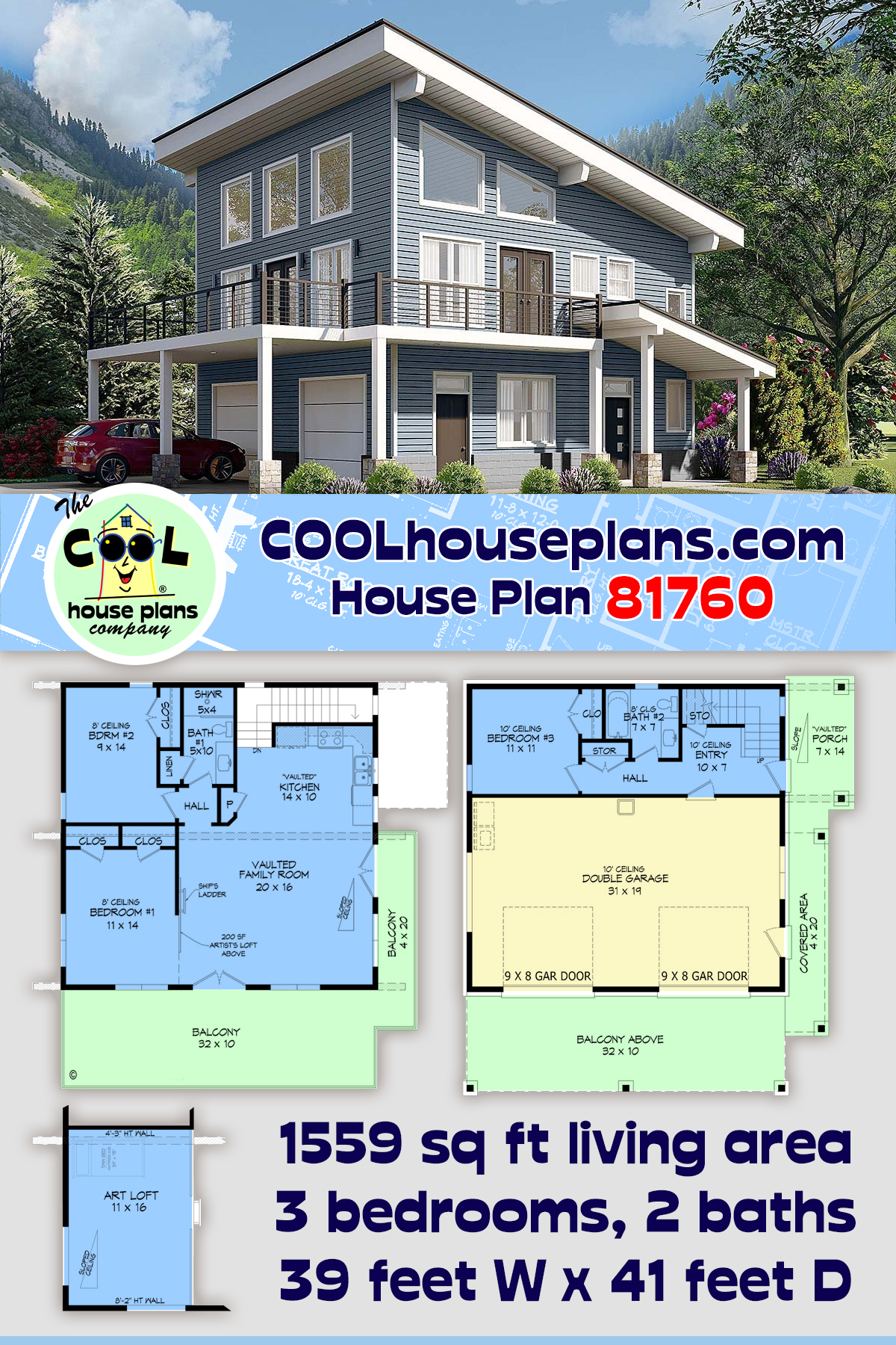 Coastal, Contemporary, Modern House Plan 81760 with 3 Beds, 2 Baths, 2 Car Garage