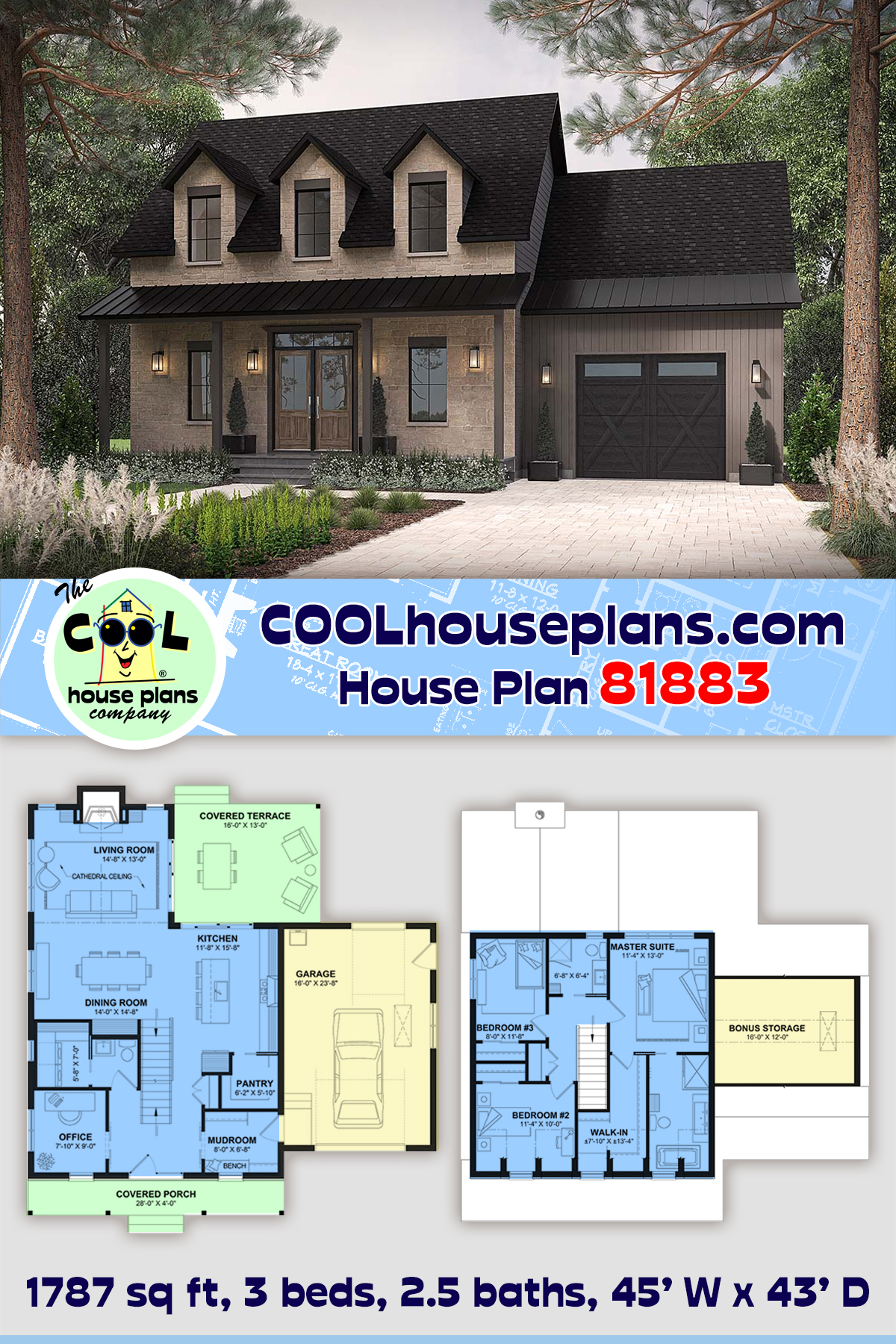 Colonial, Country, Farmhouse, Traditional House Plan 81883 with 3 Beds, 3 Baths, 1 Car Garage