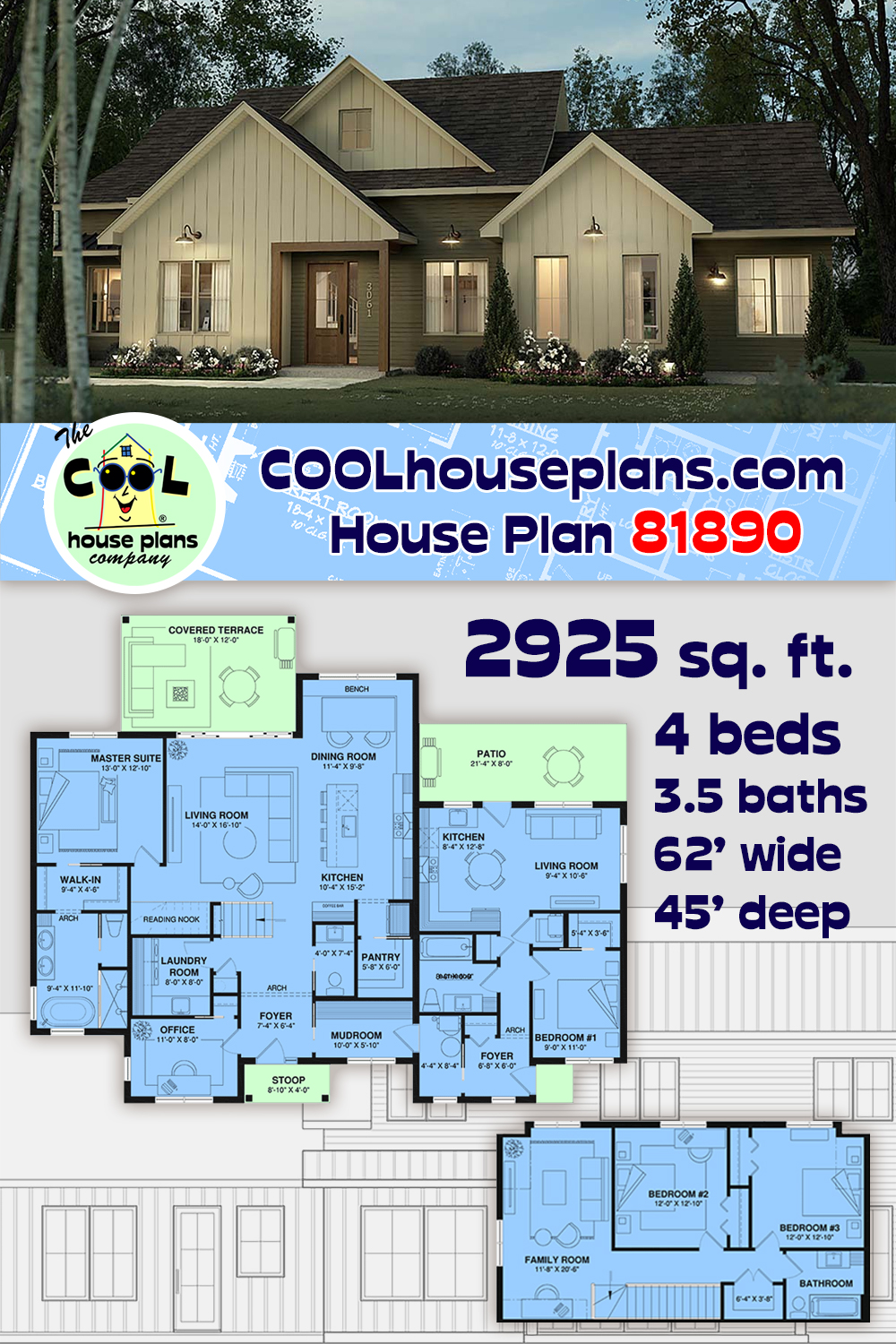 Craftsman, Farmhouse, New American House Plan 81890 with 4 Beds, 4 Baths