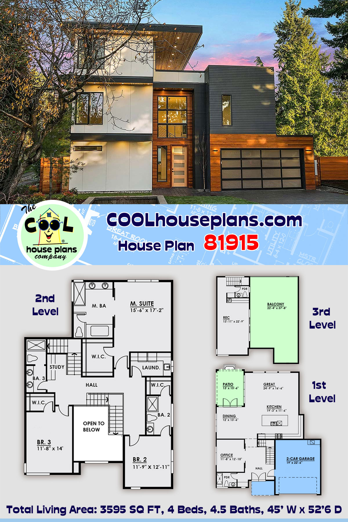 Modern House Plan 81915 with 4 Beds, 5 Baths, 2 Car Garage