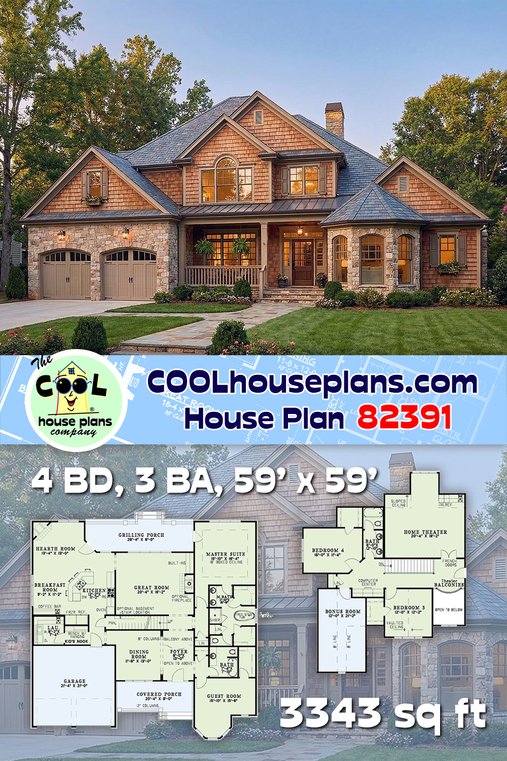 Country, Craftsman, Southern, Traditional House Plan 82391 with 4 Beds, 3 Baths, 2 Car Garage