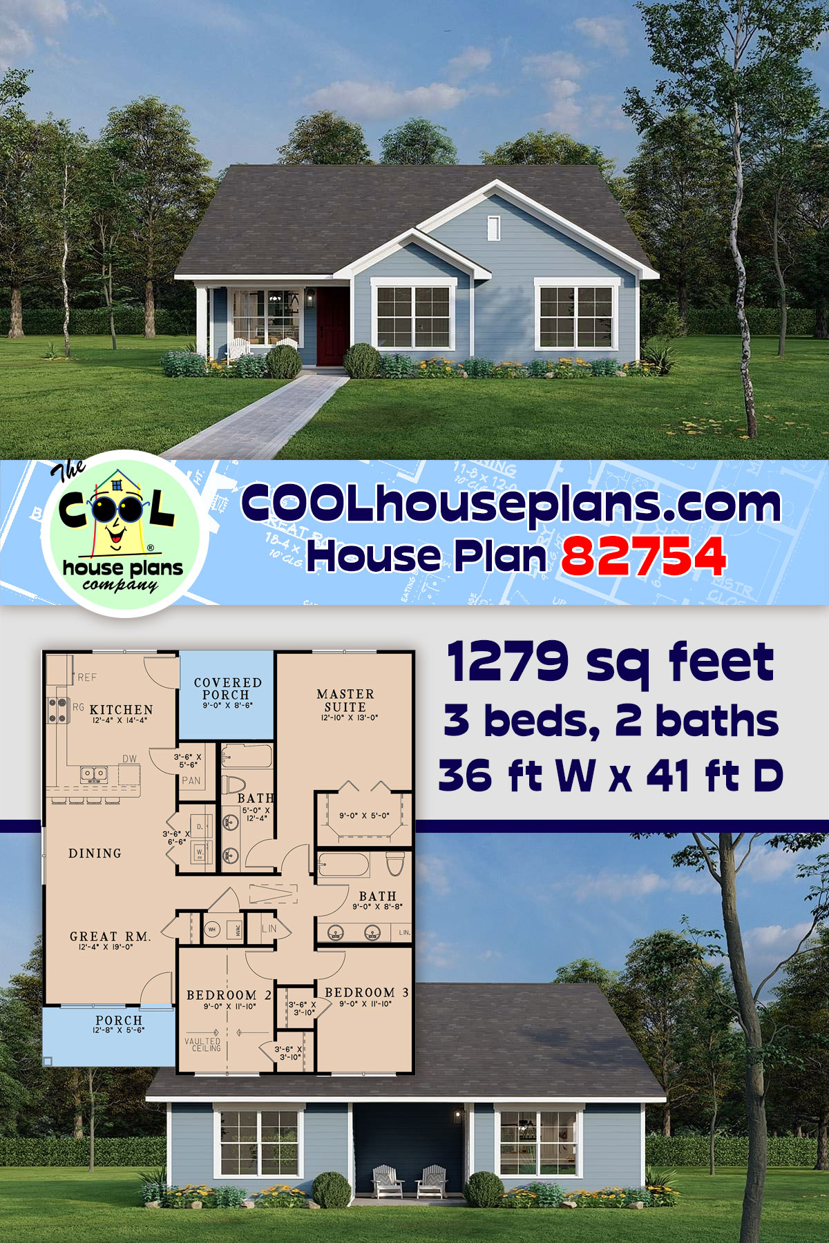 Country, Southern, Traditional House Plan 82754 with 3 Beds, 2 Baths