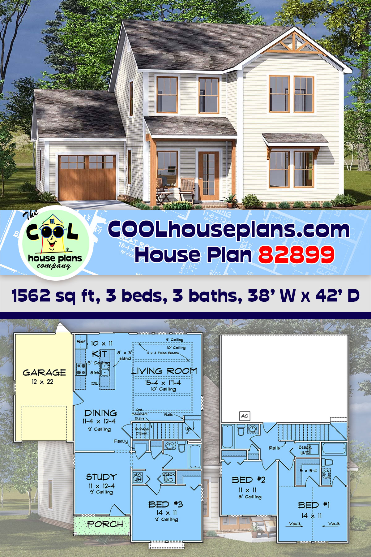 Cottage, Country, Traditional House Plan 82899 with 3 Beds, 3 Baths, 1 Car Garage