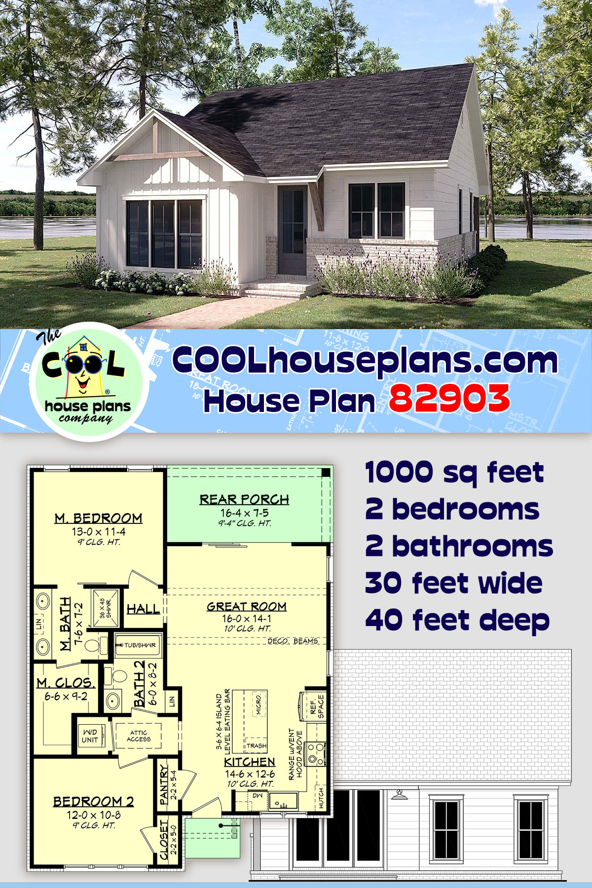 Cottage, Country, Farmhouse, Traditional House Plan 82903 with 2 Beds, 2 Baths