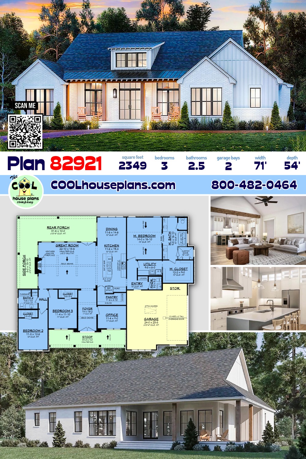 Country, Farmhouse, Traditional House Plan 82921 with 3 Beds, 3 Baths, 2 Car Garage