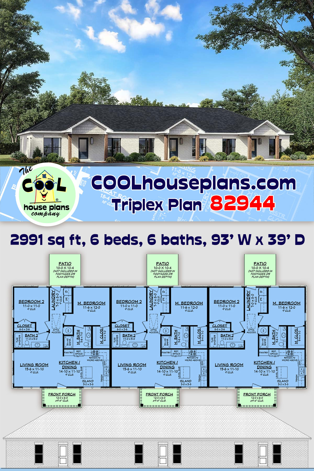Country, Ranch, Traditional Multi-Family Plan 82944 with 6 Beds, 6 Baths