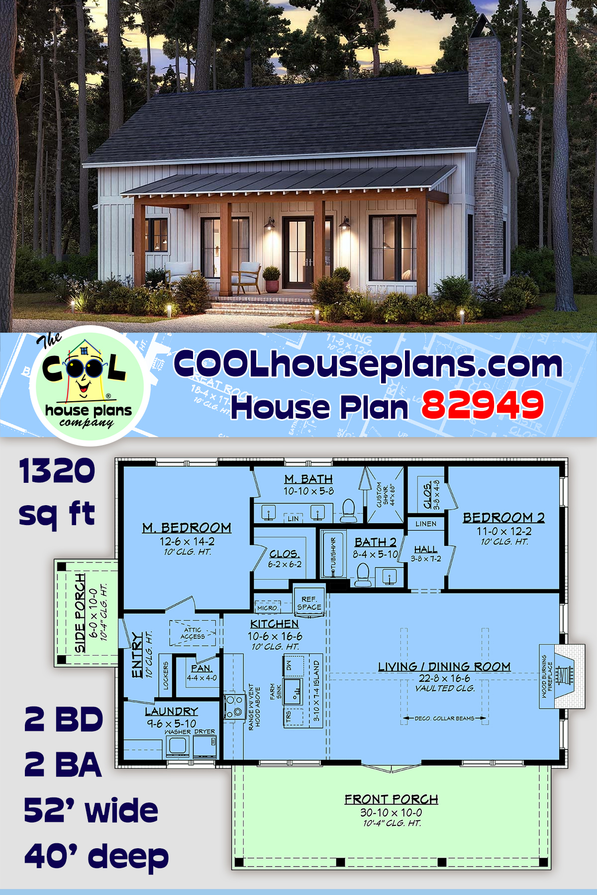 Barndominium, Cottage, Country, Farmhouse, Traditional House Plan 82949 with 2 Beds, 2 Baths