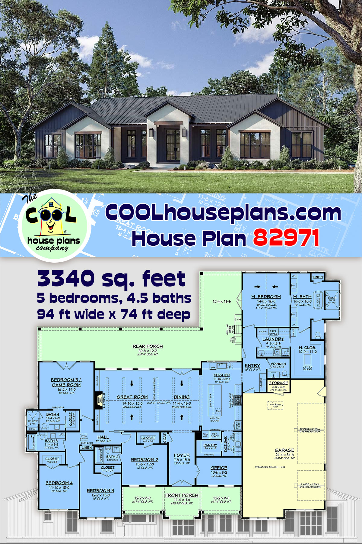 Farmhouse, Southern House Plan 82971 with 5 Beds, 5 Baths, 3 Car Garage