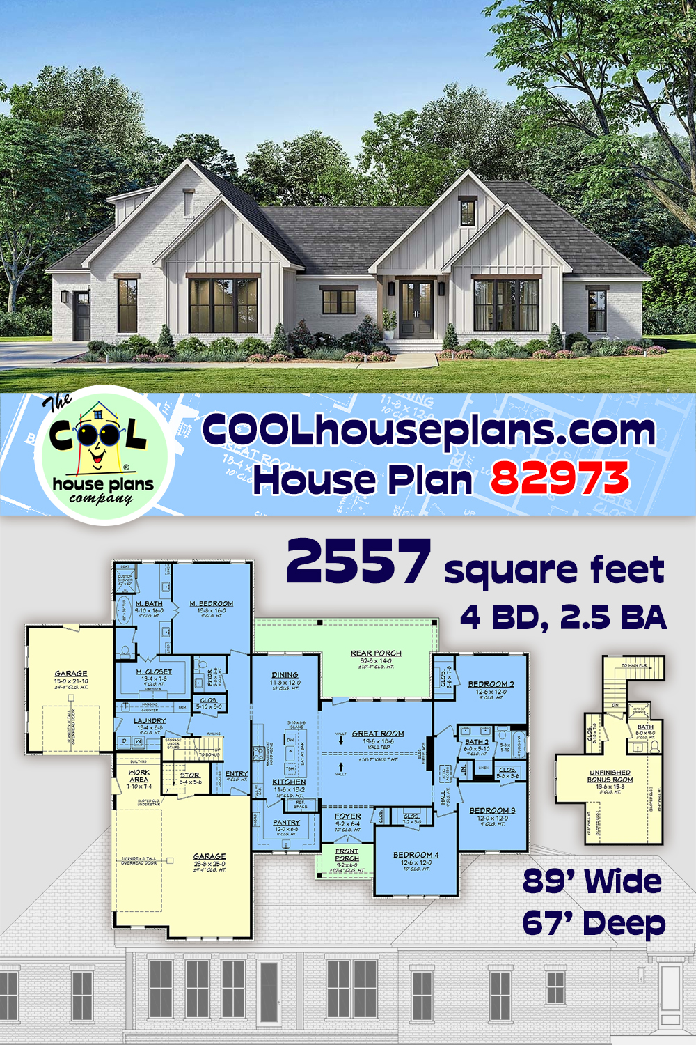 Country, Farmhouse, Ranch, Traditional House Plan 82973 with 4 Beds, 3 Baths, 3 Car Garage