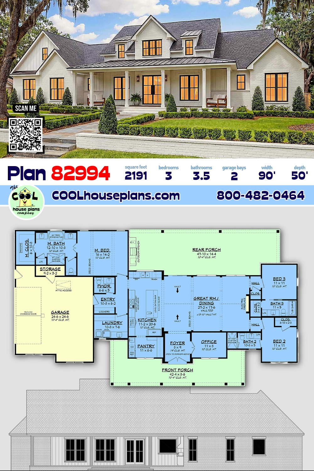 Country, Farmhouse, Traditional House Plan 82994 with 3 Beds, 4 Baths, 2 Car Garage