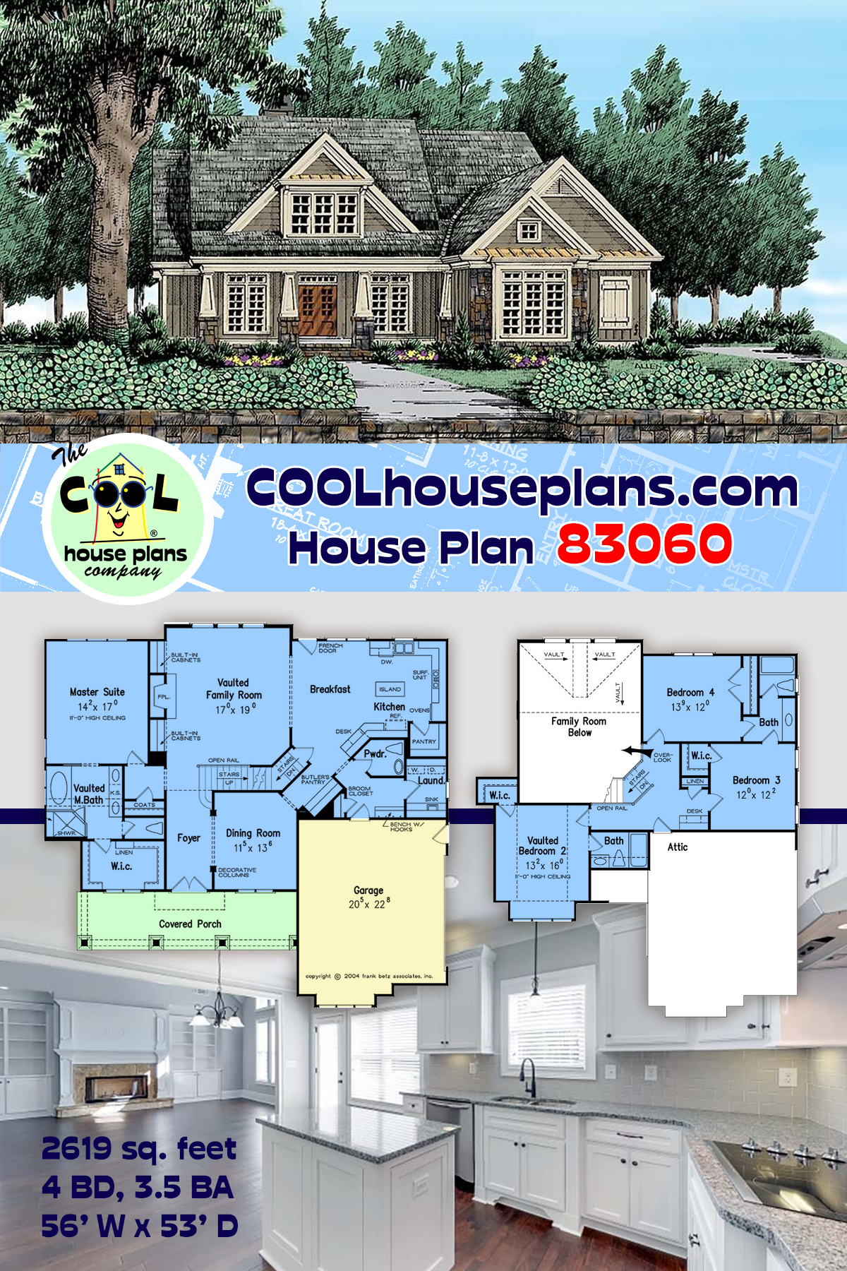 Bungalow, Craftsman, Traditional House Plan 83060 with 4 Beds, 4 Baths, 2 Car Garage