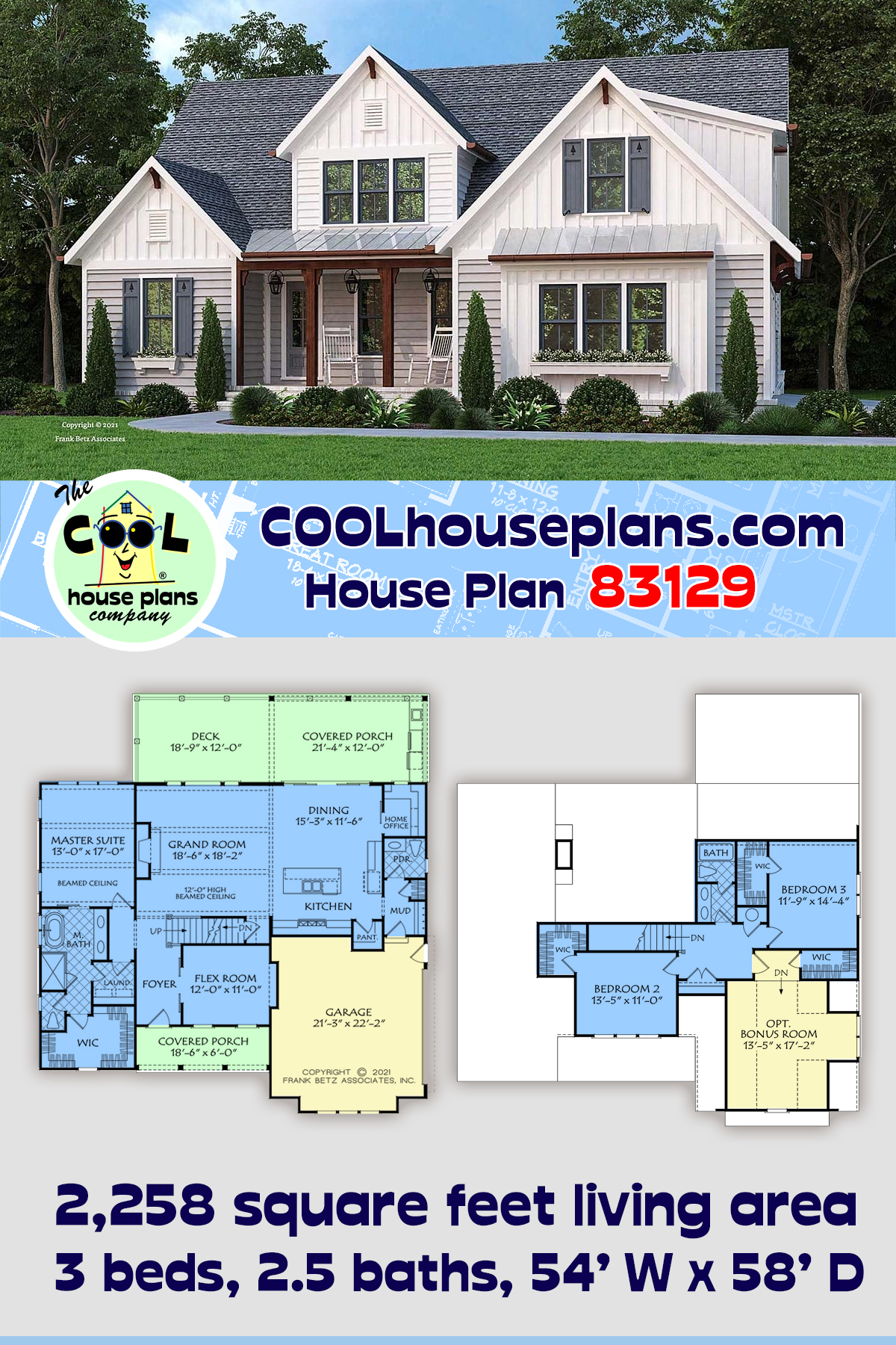 Cottage, Country, Farmhouse, New American, Traditional House Plan 83129 with 3 Beds, 3 Baths, 2 Car Garage