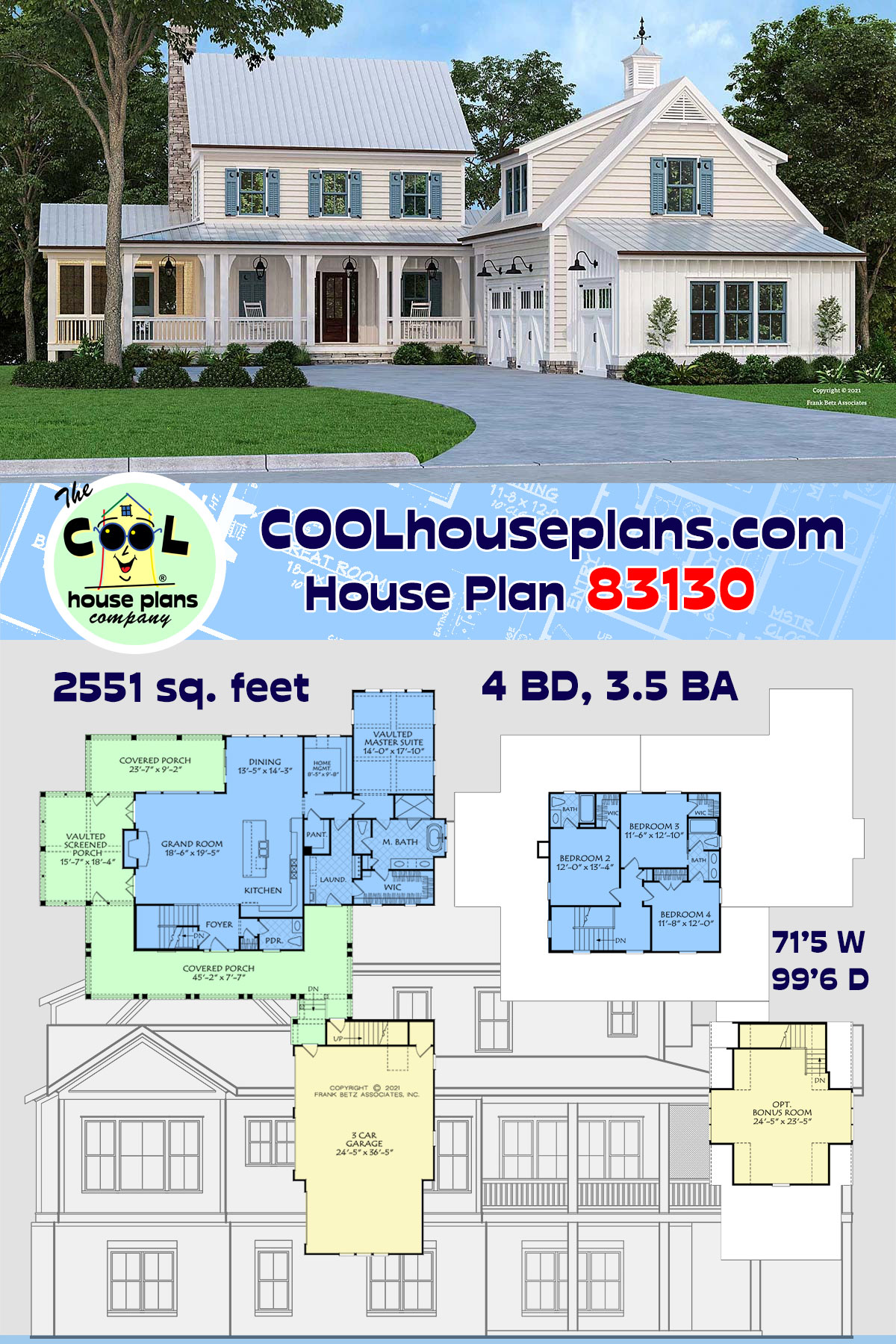 Cottage, Country, Farmhouse House Plan 83130 with 4 Beds, 4 Baths, 3 Car Garage