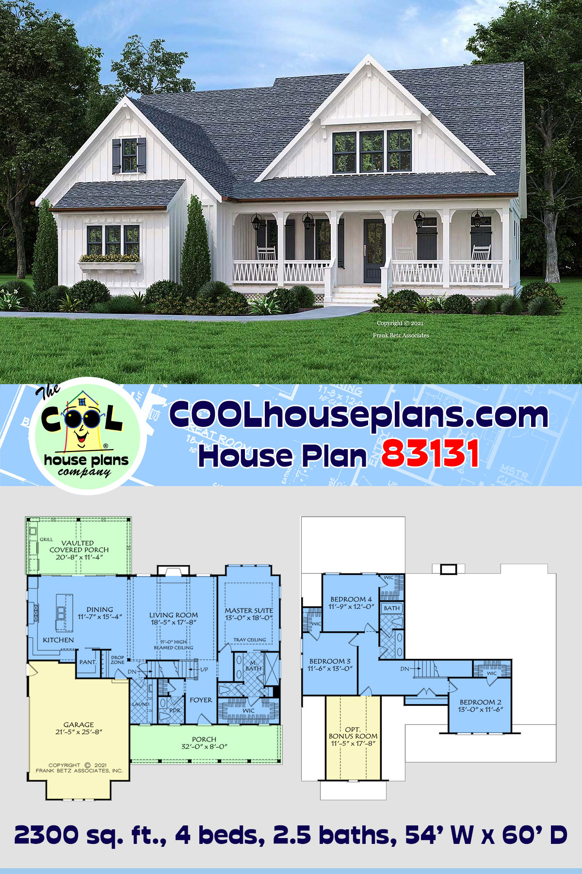 Cottage, Country, Farmhouse, Traditional House Plan 83131 with 4 Beds, 3 Baths, 2 Car Garage