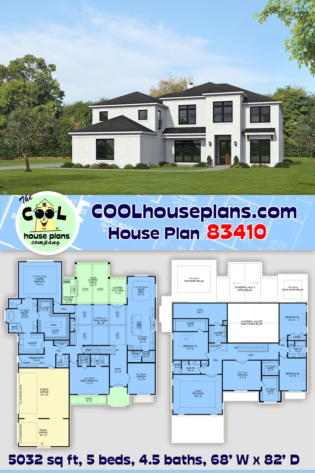 Contemporary, Florida, French Country, Mediterranean, Traditional House Plan 83410 with 5 Beds, 5 Baths, 3 Car Garage