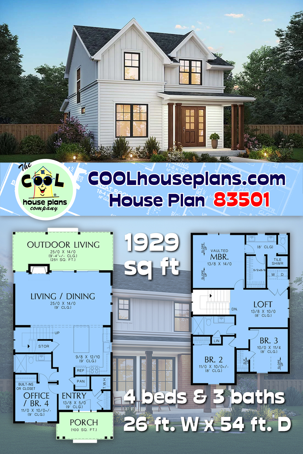 Cottage, Country, Farmhouse House Plan 83501 with 4 Beds, 3 Baths