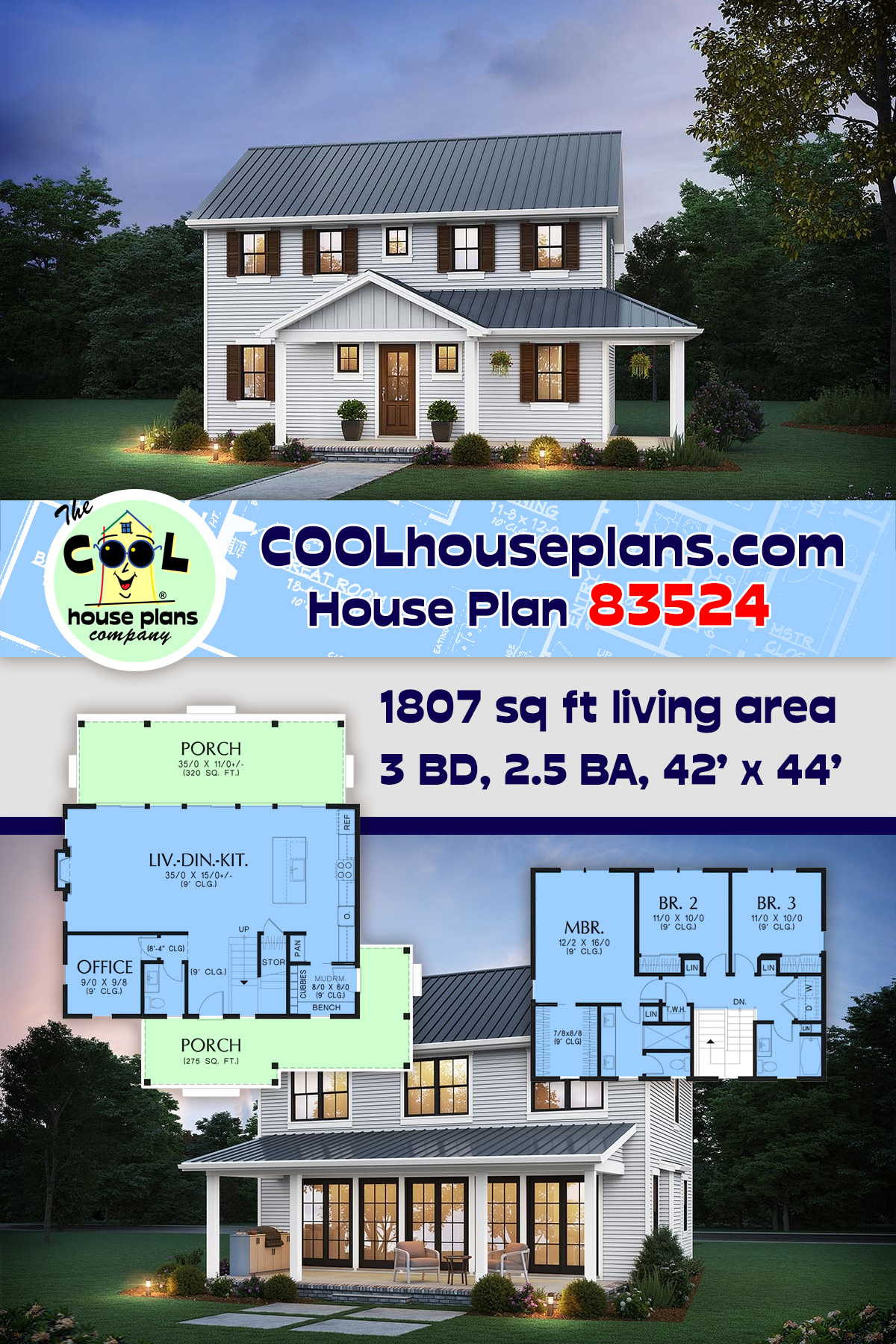 Colonial, Country, Farmhouse, Traditional House Plan 83524 with 3 Beds, 3 Baths