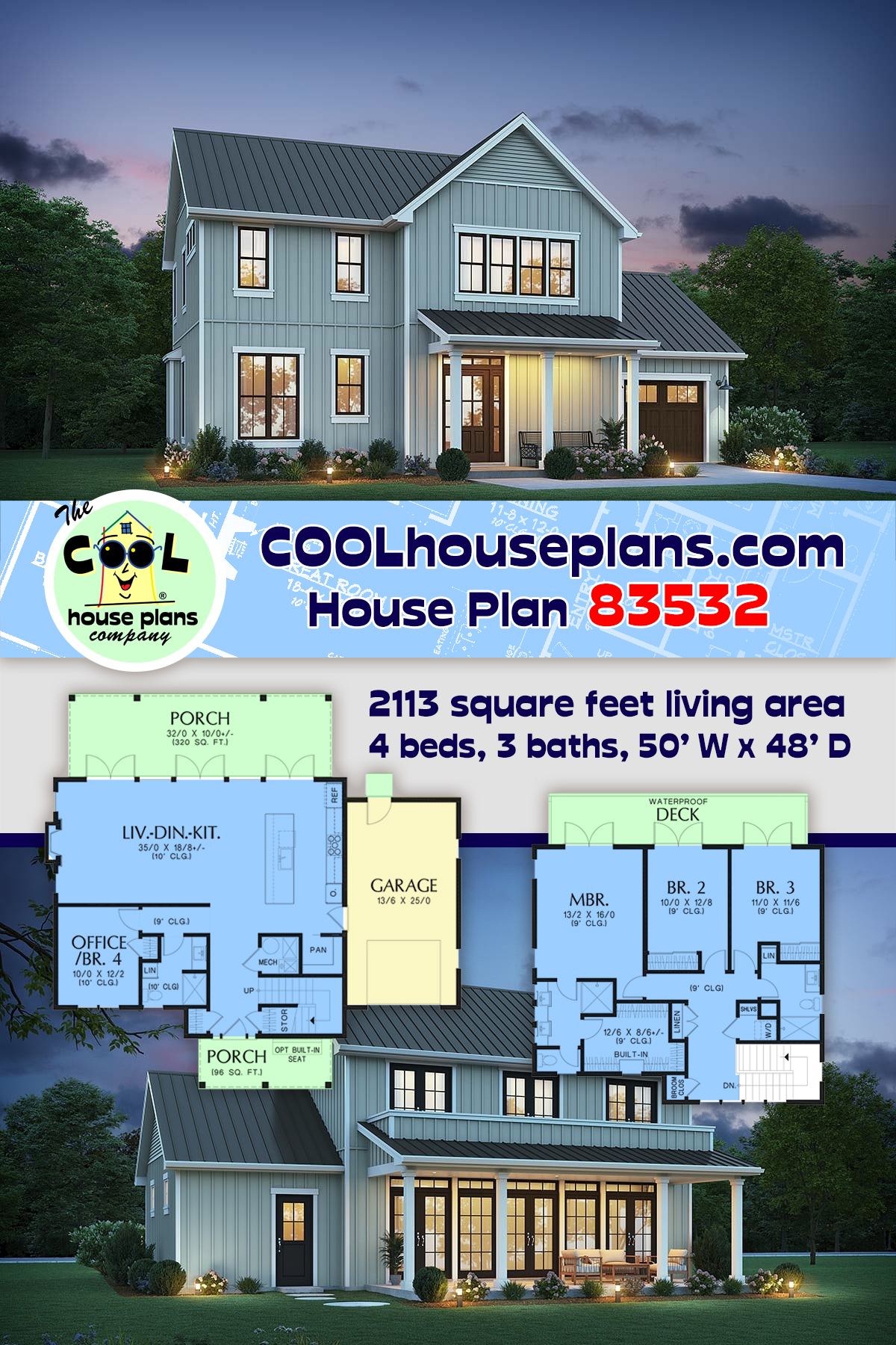 Country, Farmhouse House Plan 83532 with 4 Beds, 3 Baths, 1 Car Garage