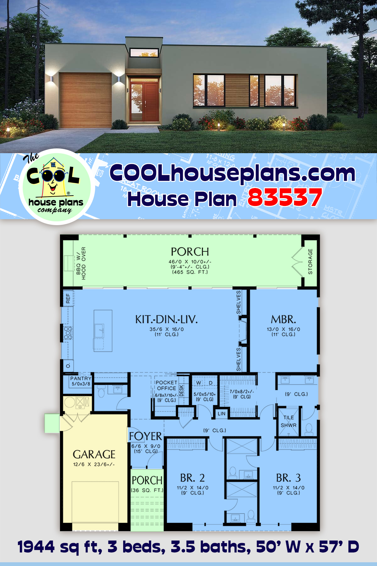 Contemporary, Modern, Southwest House Plan 83537 with 3 Beds, 4 Baths, 1 Car Garage