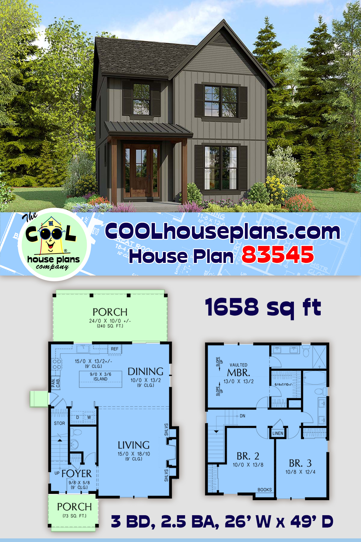 Cottage, Country, Farmhouse House Plan 83545 with 3 Beds, 3 Baths