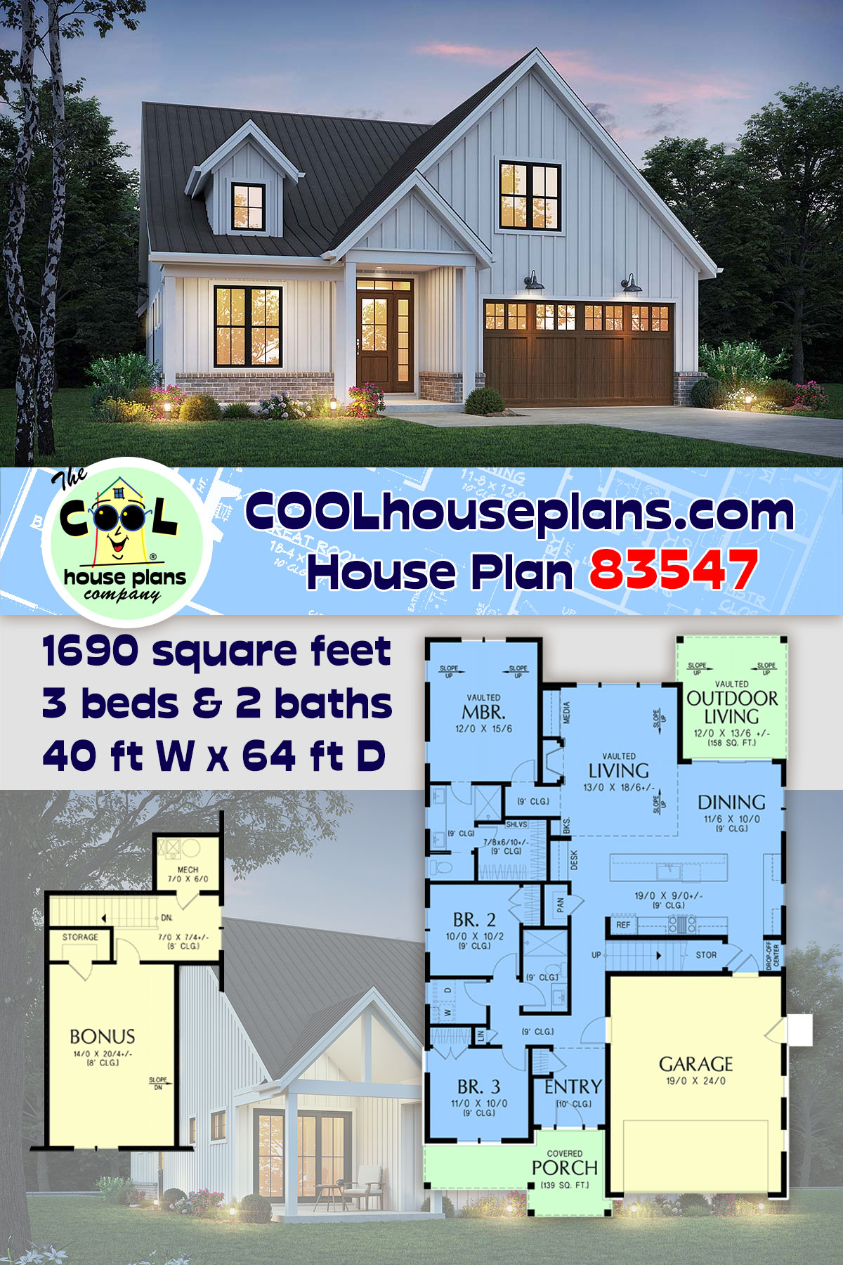 Country, Craftsman, Farmhouse, New American, Traditional House Plan 83547 with 3 Beds, 2 Baths, 2 Car Garage