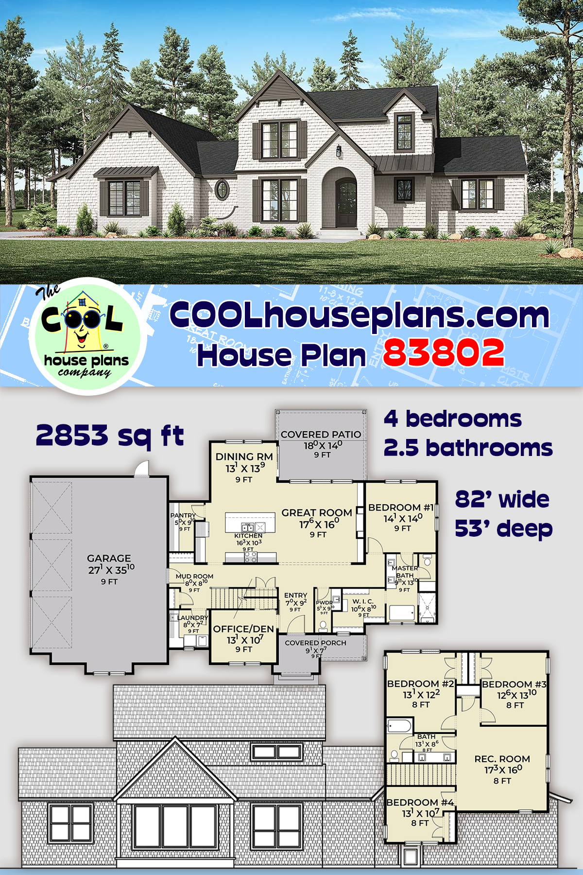 Cottage, European, Farmhouse, Southern House Plan 83802 with 4 Beds, 3 Baths, 3 Car Garage