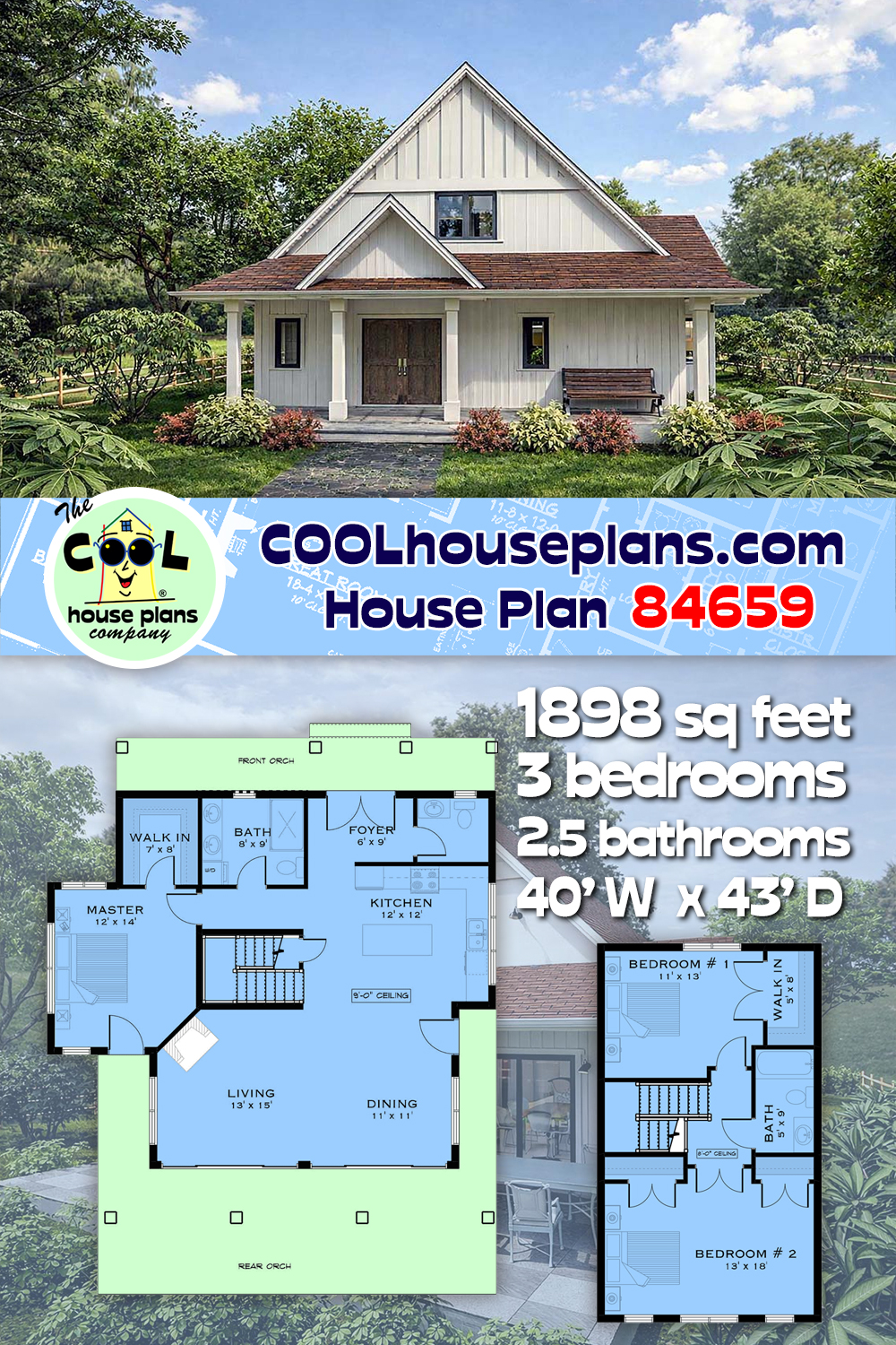 Bungalow, Cabin, Contemporary, Cottage, Country, Craftsman, Farmhouse House Plan 84659 with 3 Beds, 3 Baths